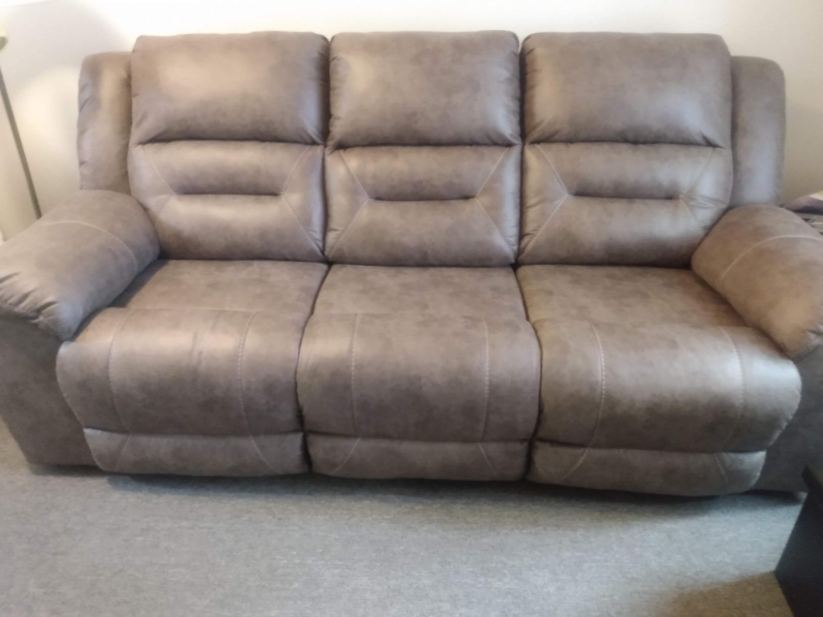 Signature Design by Ashley Faux Leather Reclining Sofa Couch 3-Seat Fossil customer photo 2