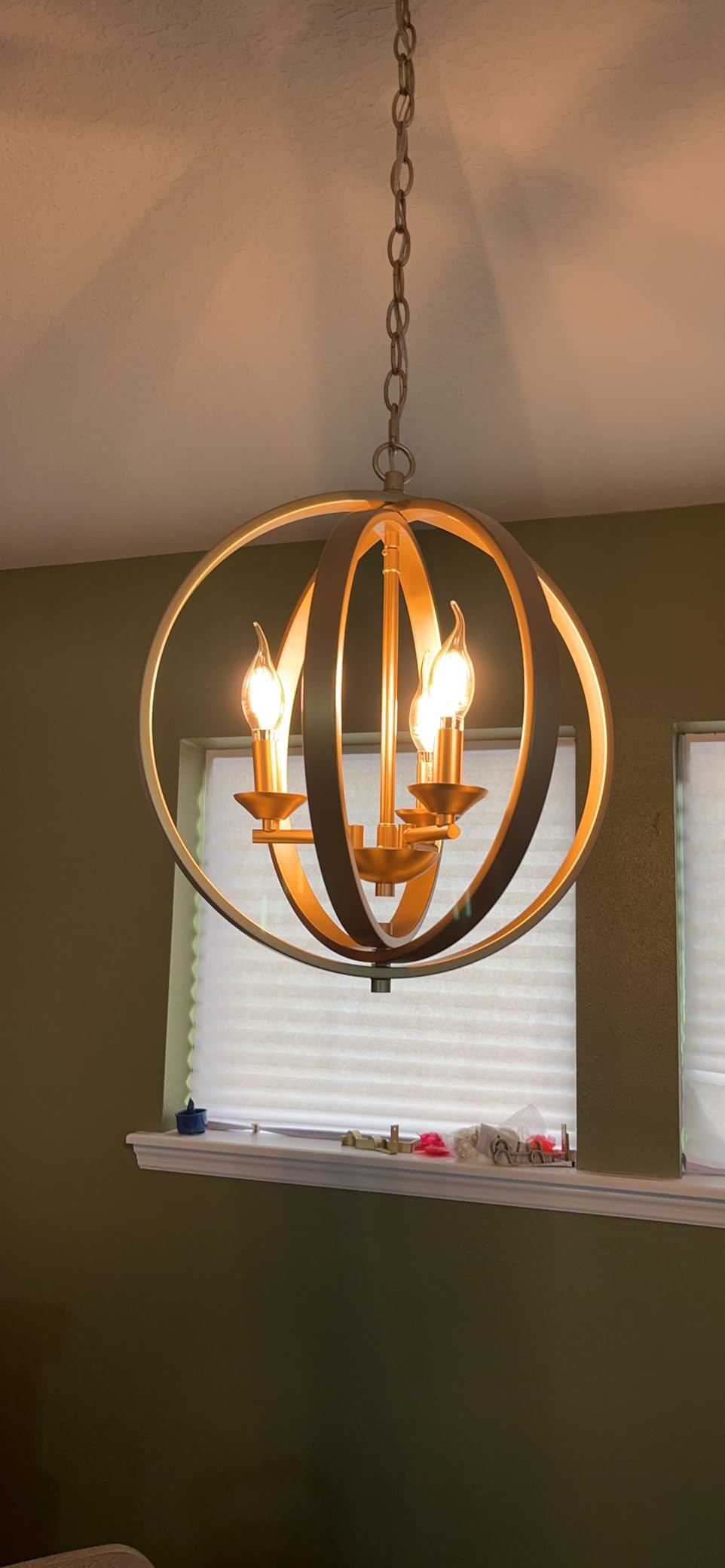 KSANA Gold Orb Chandelier Modern Globe 3 Light Fixture for Dining & Living Room, Bedroom, Foyer and Kitchen customer photo 2