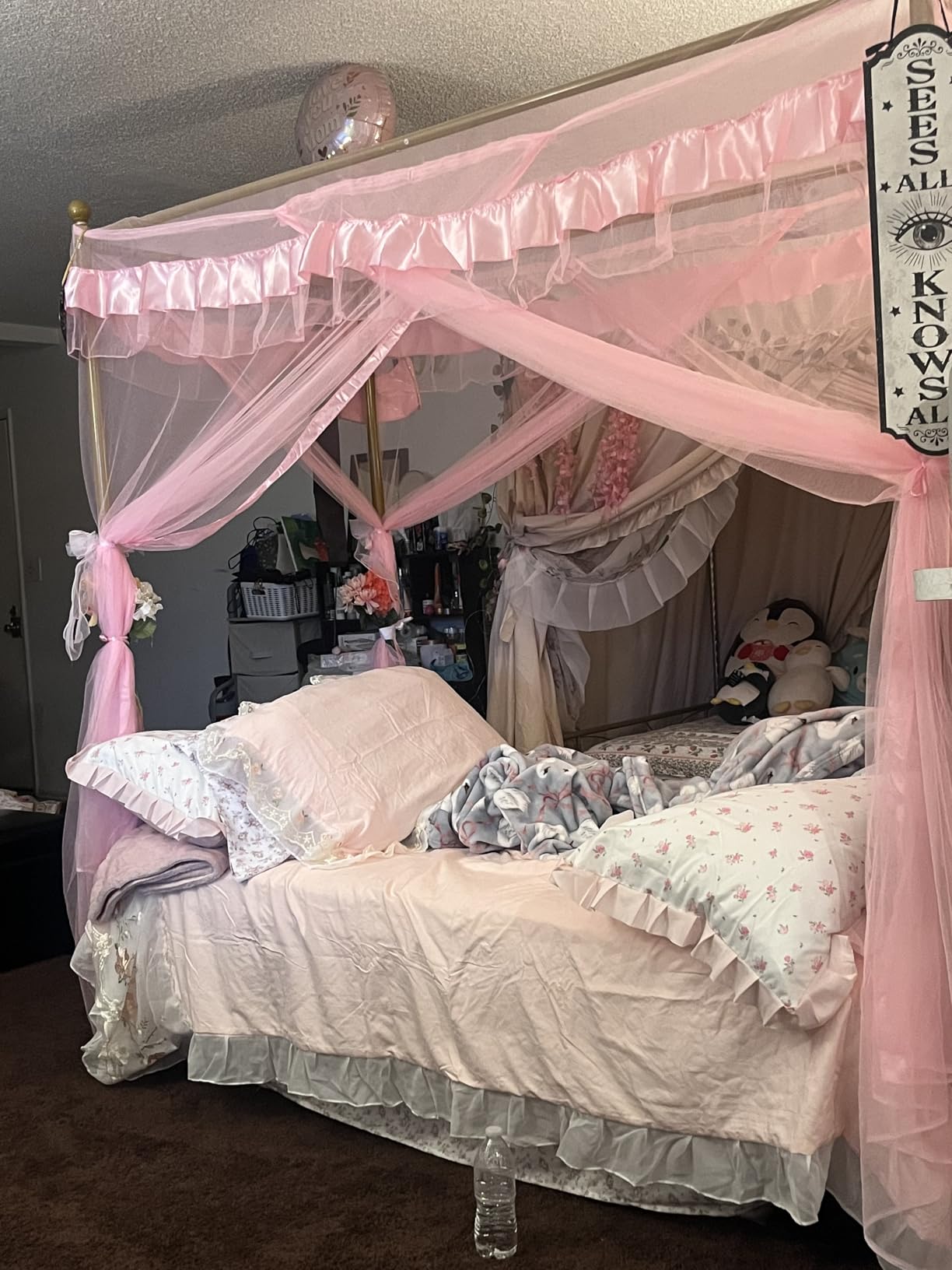 Weehom Twin Canopy Bed Frame with Headboard, Metal Twin Beds for Kids, Gold customer photo 1