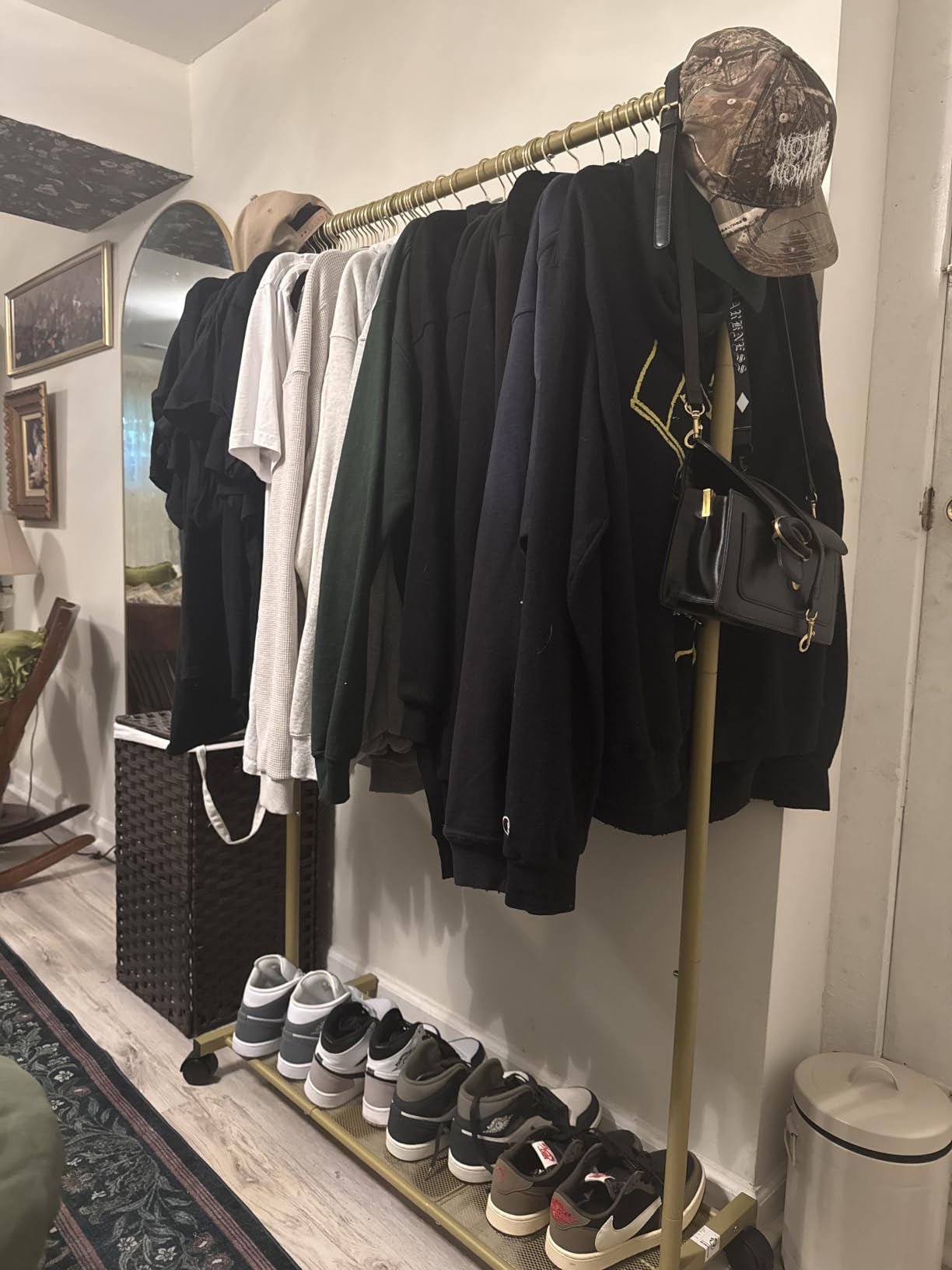 SONGMICS Clothes Rack with Wheels, Metal Garment Rack, Mesh Storage Shelf customer photo 1