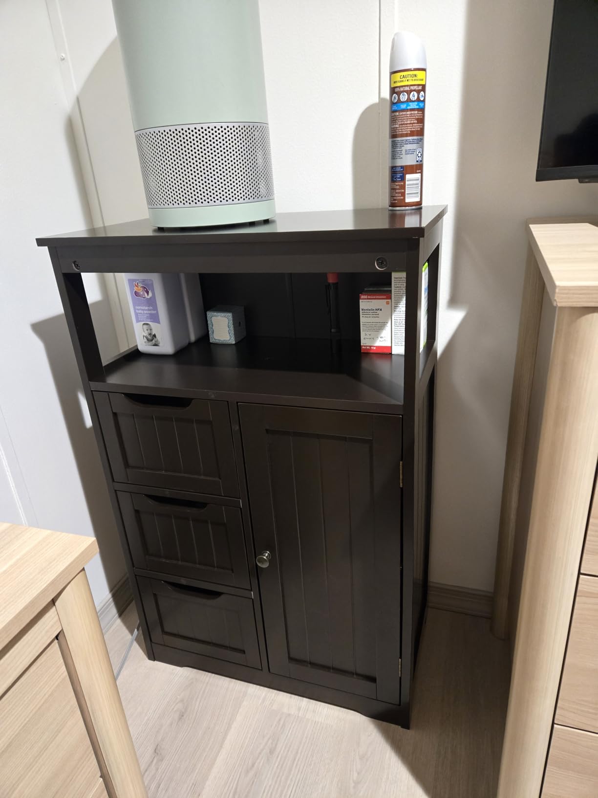 Yaheetech Small Freestanding Bathroom Storage Cabinet with 3 Drawers, White customer photo 2