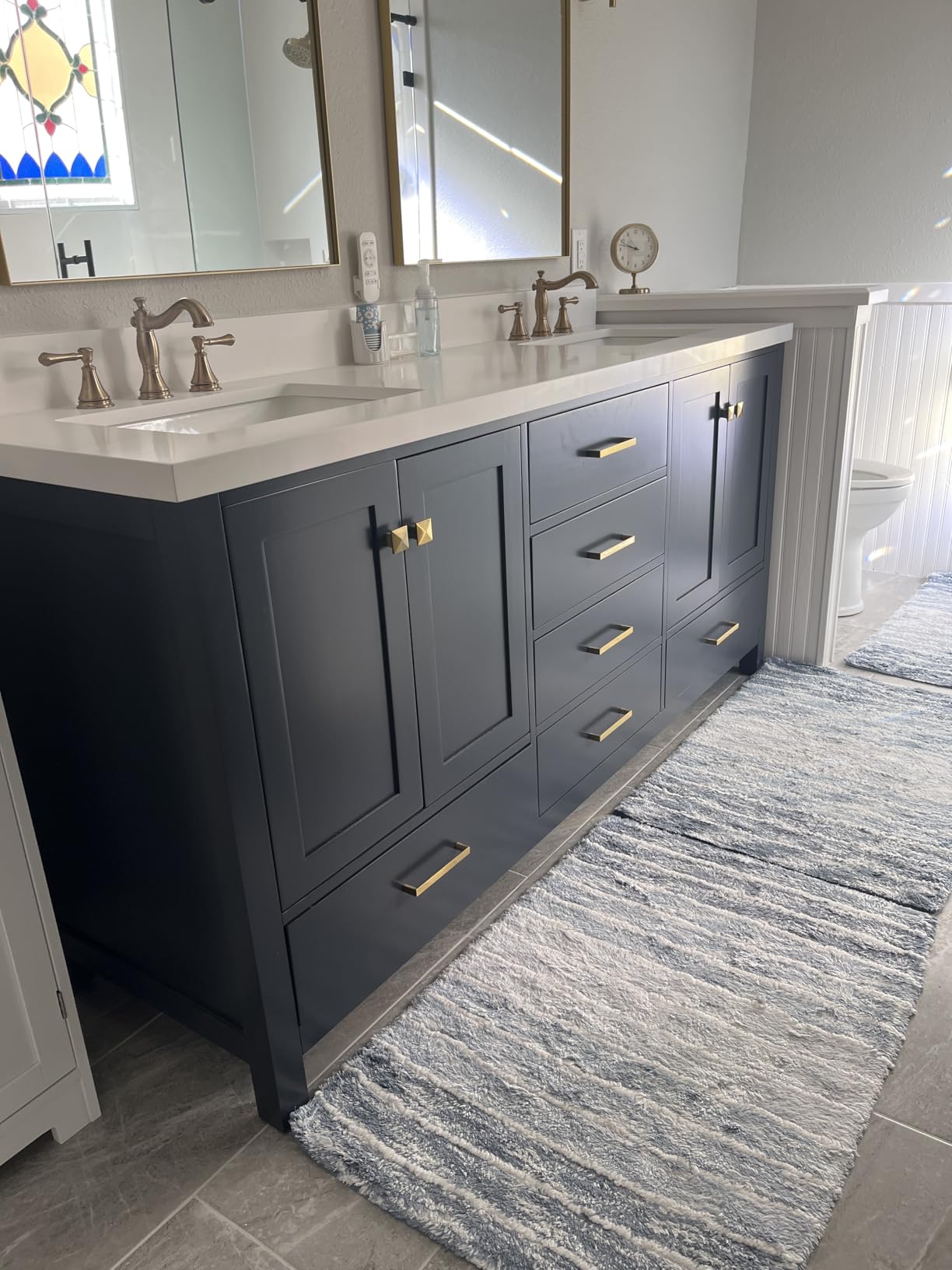 ARIEL Cambridge 72-inch Bathroom Vanity with Sink,Solid Wood, 1.5-inch Pure White Quartz Countertop & Backsplash, Double Rectangular Porcelain Sink, 4 Soft Closing Doors, 6 Dovetail Drawers, Grey customer photo 1