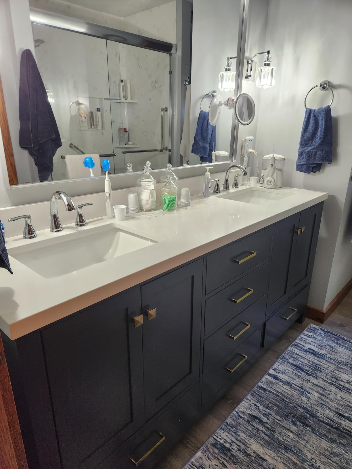 ARIEL Cambridge 72-inch Bathroom Vanity with Sink,Solid Wood, 1.5-inch Pure White Quartz Countertop & Backsplash, Double Rectangular Porcelain Sink, 4 Soft Closing Doors, 6 Dovetail Drawers, Grey customer photo 2