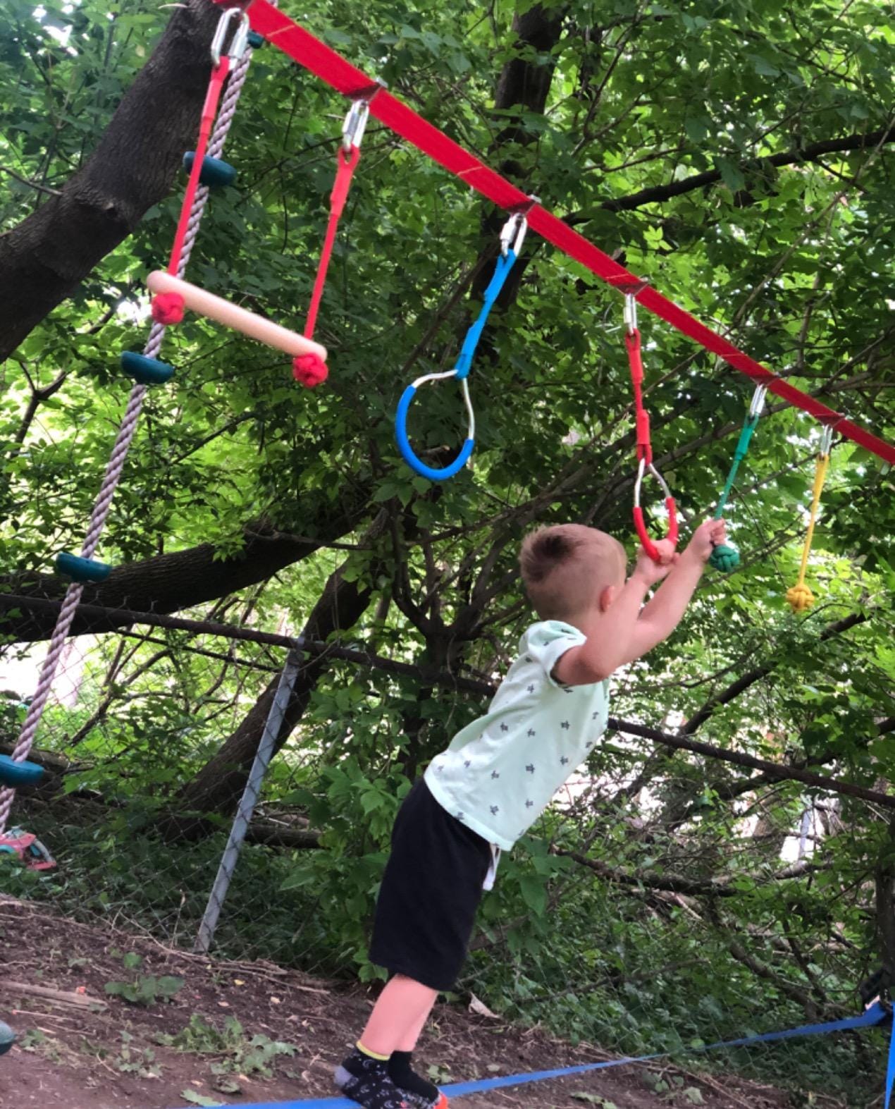 Ninja Warrior Obstacle Course for Kids - 60ft Slackline with 8 Pcs Accessories, Tree Protector & Carry Bag customer photo 2