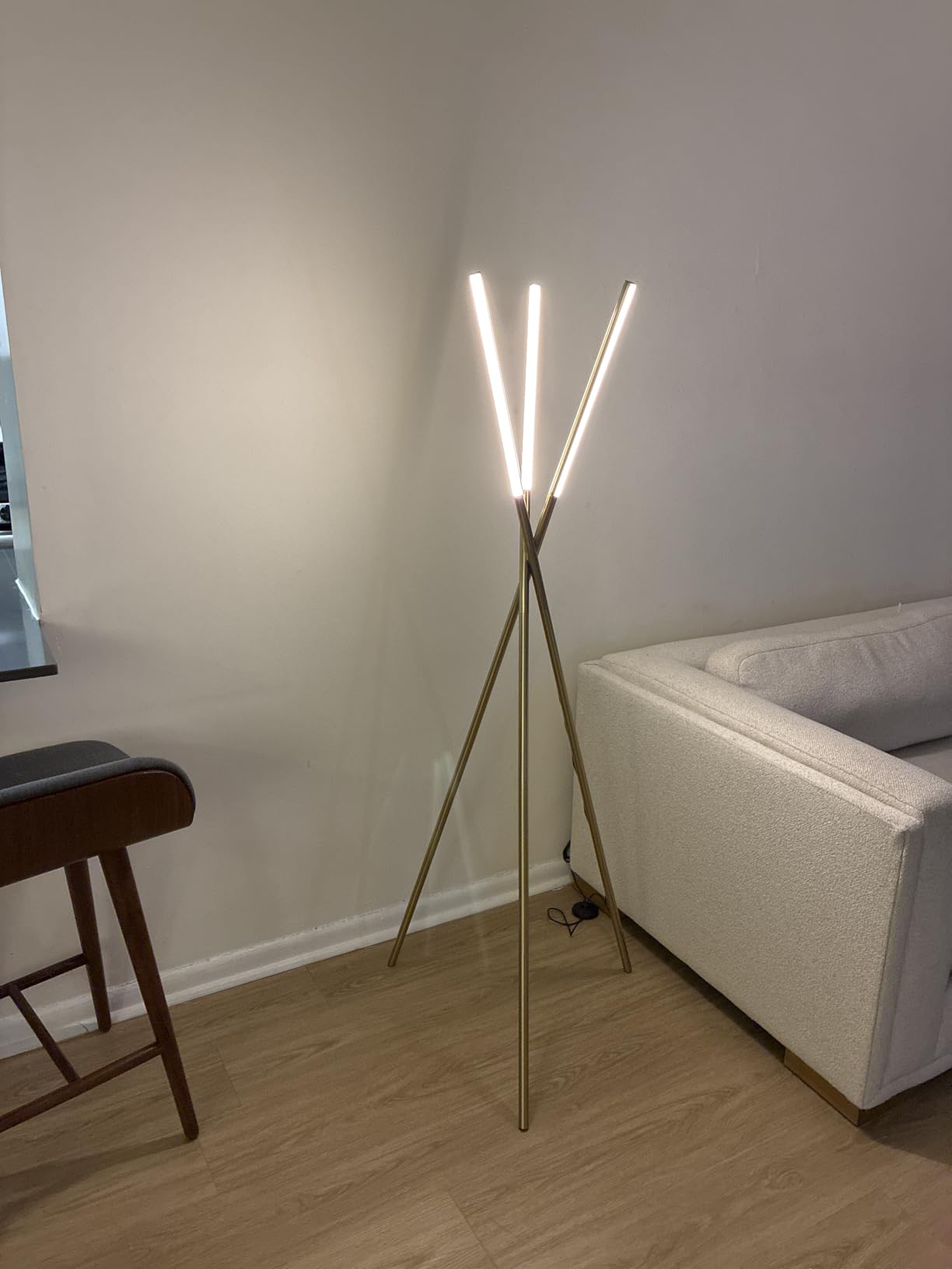 Brightech Stix LED Tripod Floor Lamp for Living Room - Dimmable Modern Standing Lamp, with 3 Lights for Bedroom - Contemporary Office Lighting- Gold / Antique Brass customer photo 2