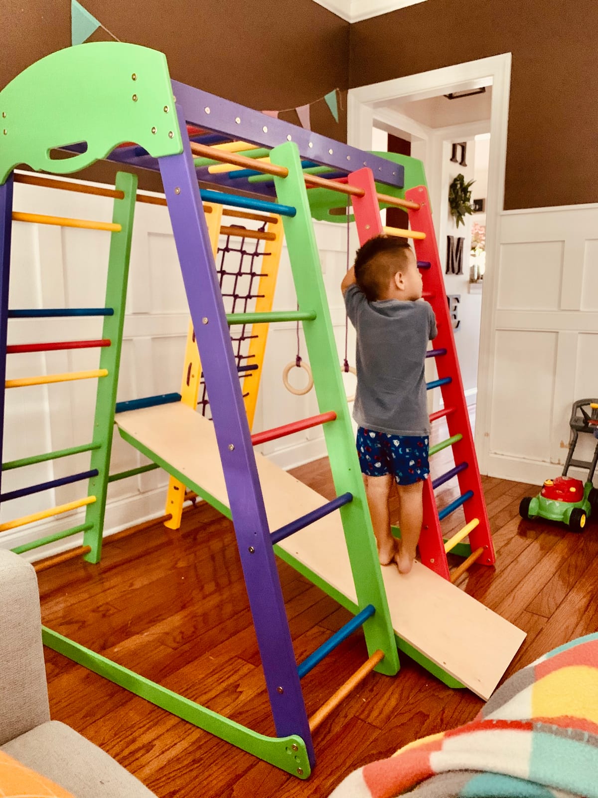 WEDANTA Wooden Swedish Ladder Wall Set – Kids Stall Bars for Exercise – Kids Swedish Gymnastic Wall Gym – Wood Stall Bar Gymnastics Playground – Best Gym for All Family customer photo 2