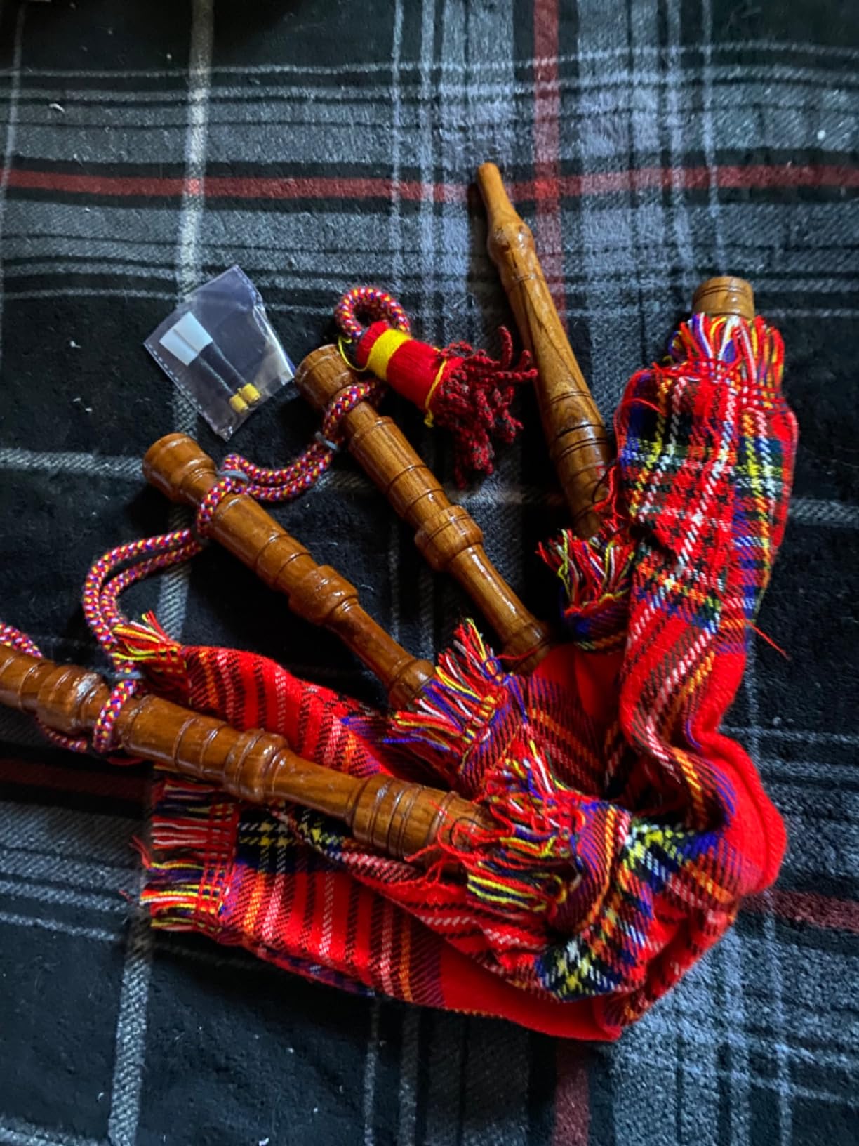 Mini bagpipe Rosewood irish Royal Stewart cover & cord Starter playable for beginner kids junior set comes with 2 free reeds and instruction customer photo 2