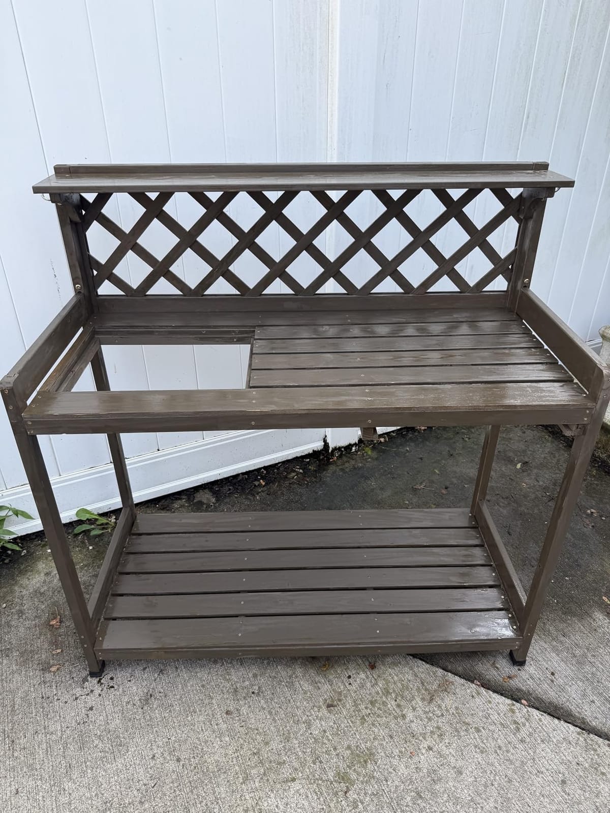 Aivituvin Potting Bench with PVC Layer, Outdoor Gardening Work Bench with Sink & Lid, Wooden Planting Table for Outside with Storage, Drawer, Shelf, Hook customer photo 2