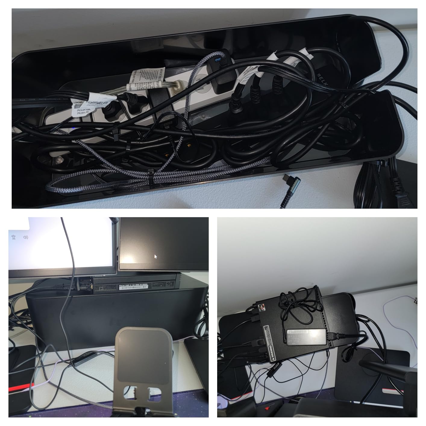 3 Pack Cable Organizer Box, Cable Management Box for Surge Protector | Under Desk Power Cover Cord Holder, TV Computer Wires Cord Organizer, Cable Management Set, for Home/Office (Black) customer photo 2
