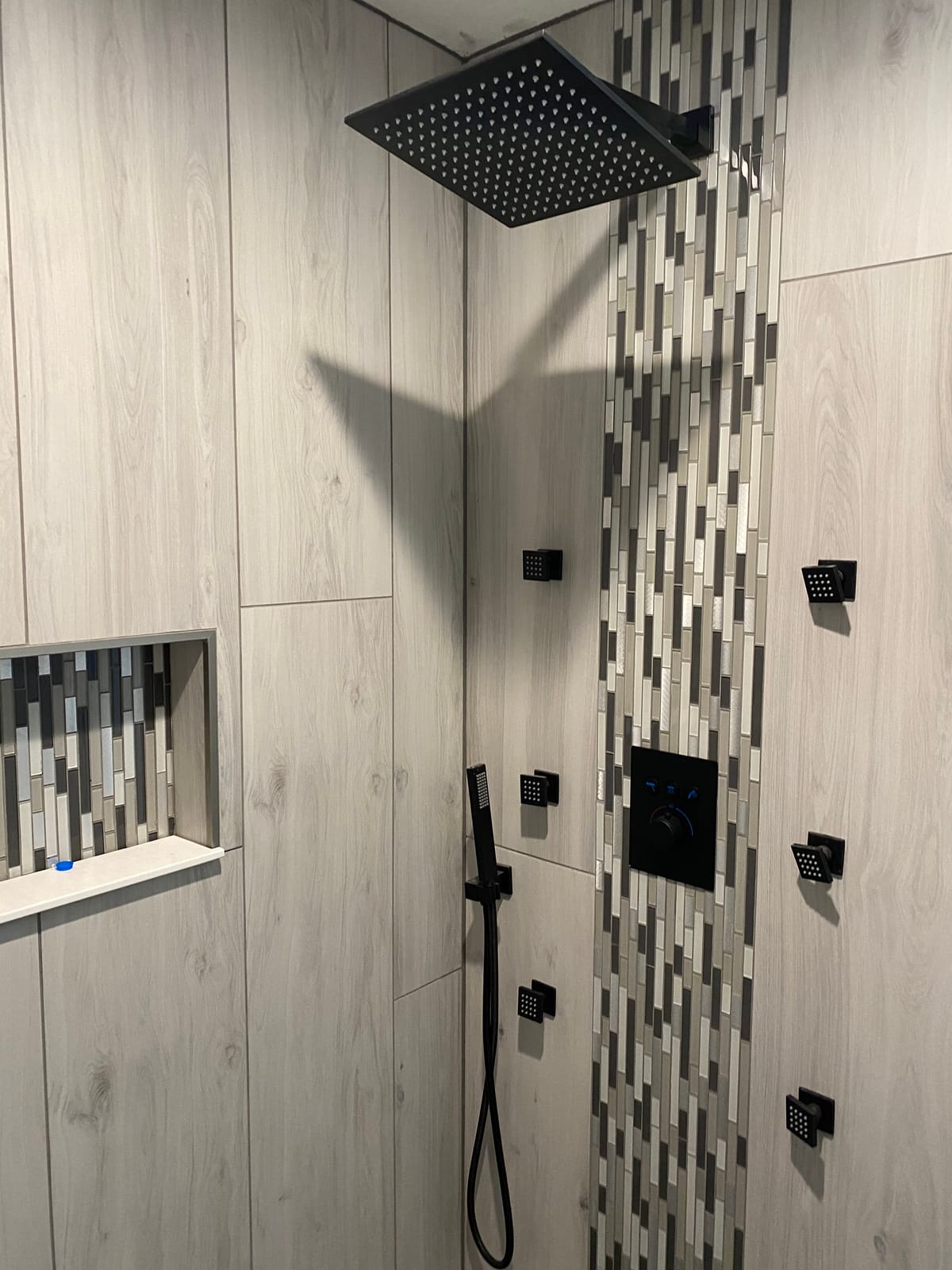 Enga Thermostatic Shower Jets System (Run All Features At Once), 12 Inch LED Rain Shower Wall Mounted with 6 Body Spray Jets and Handheld Shower, Contain Brass Thermostatic Shower Valve, Matte Black customer photo 1