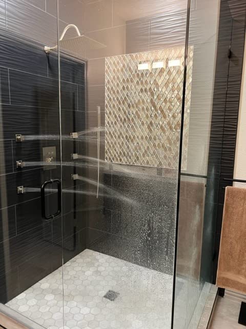 Enga Thermostatic Shower Jets System (Run All Features At Once), 12 Inch LED Rain Shower Wall Mounted with 6 Body Spray Jets and Handheld Shower, Contain Brass Thermostatic Shower Valve, Matte Black customer photo 2