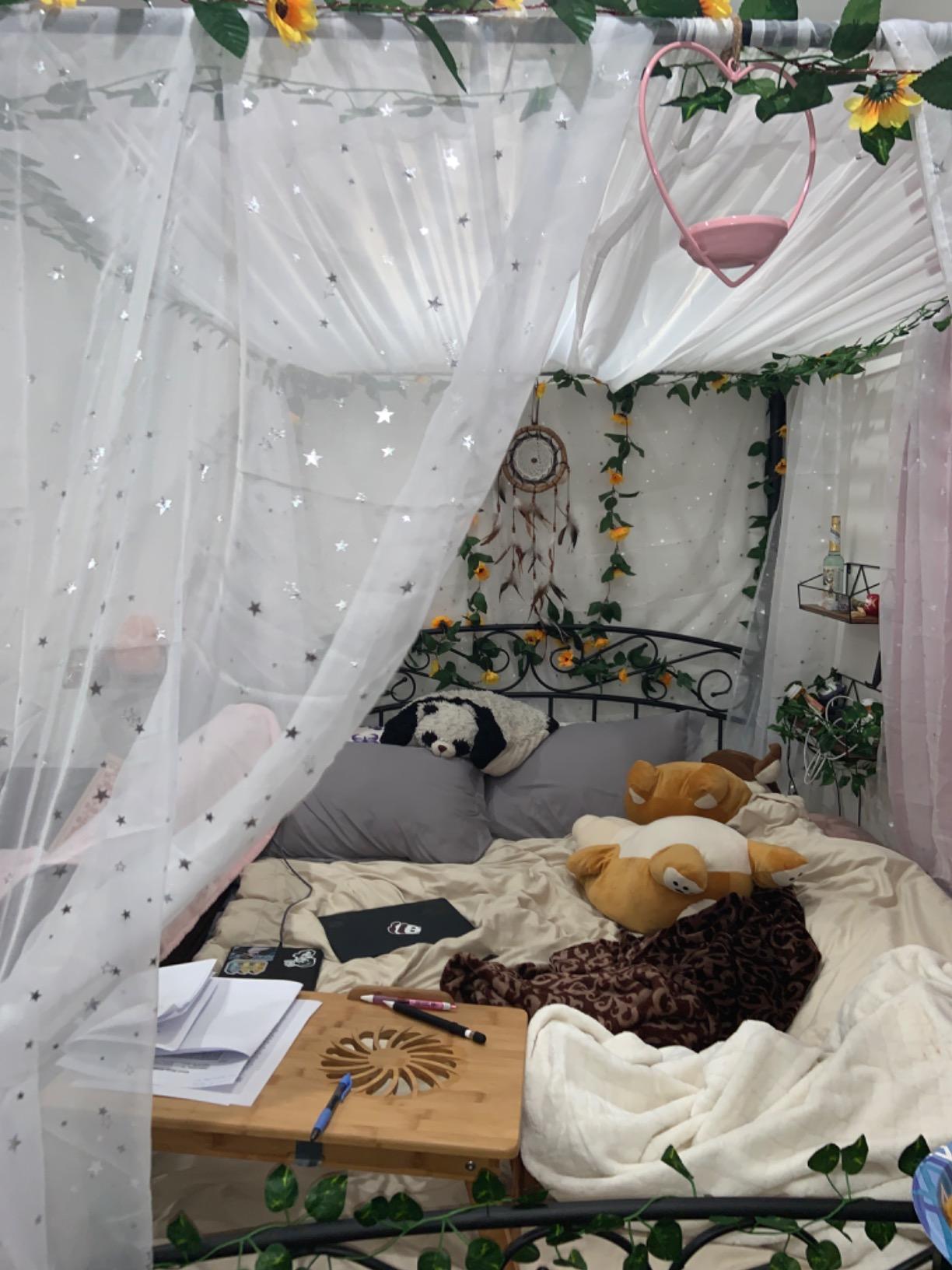 Metal Canopy Bed Frame Four-Poster, Full, White customer photo 1
