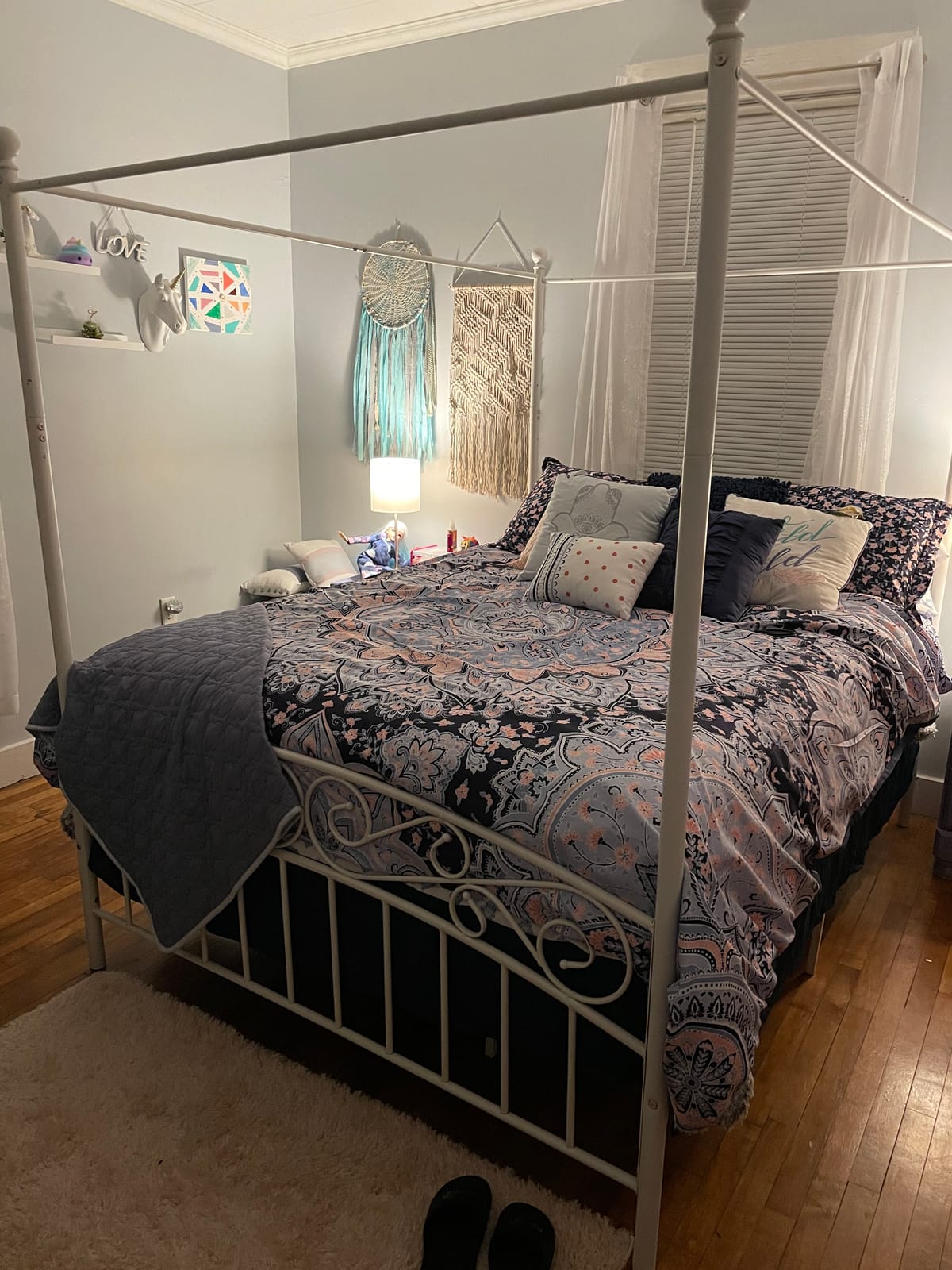 Metal Canopy Bed Frame Four-Poster, Full, White customer photo 2