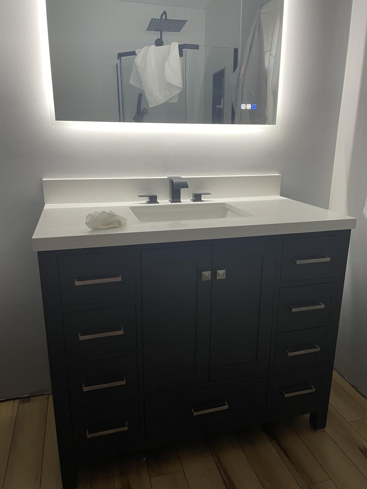 ARIEL Cambridge 72-inch Bathroom Vanity with Sink,Solid Wood, 1.5-inch Pure White Quartz Countertop, Double Rectangular Porcelain Sink, 4 Soft Closing Doors, 6 Dovetail Drawers, Midnight Blue customer photo 1