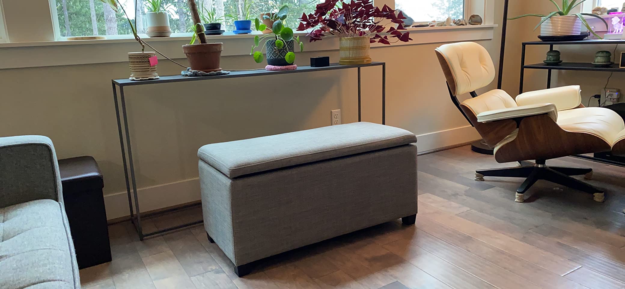 Amazon Basics Upholstered Storage Ottoman Bench with Soft Close Lid, Child-Safety Hinge, No Assembly Required, 35.5
