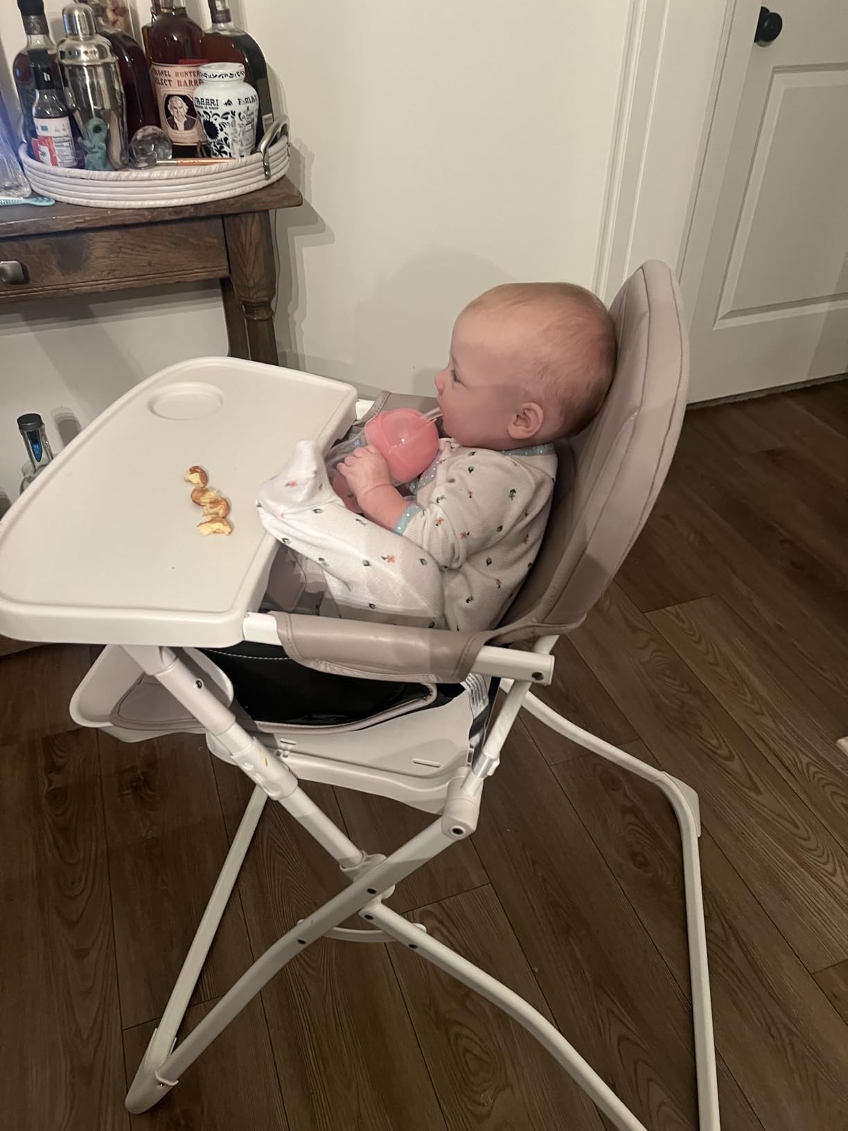 Primo PopUp Folding High Chair for Baby Age 6 to 36 Months - Taupe Folding Beach Style High Chair with Removable Dishwasher Safe Tray, 3pt Safety Harness, Leatherette Seat - Space Saving Design customer photo 1