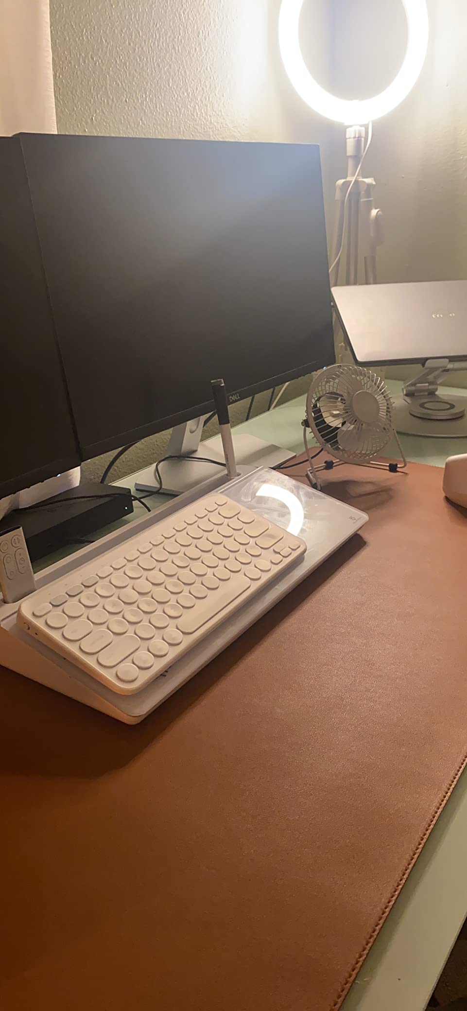 TSJ OFFICE Small Desktop Whiteboard -Glass Dry Erase Board Computer Keyboard Stand White Board Surface Pad with Drawer, Desk Organizers with Accessories for Office, Home, School Supplies - White customer photo 2