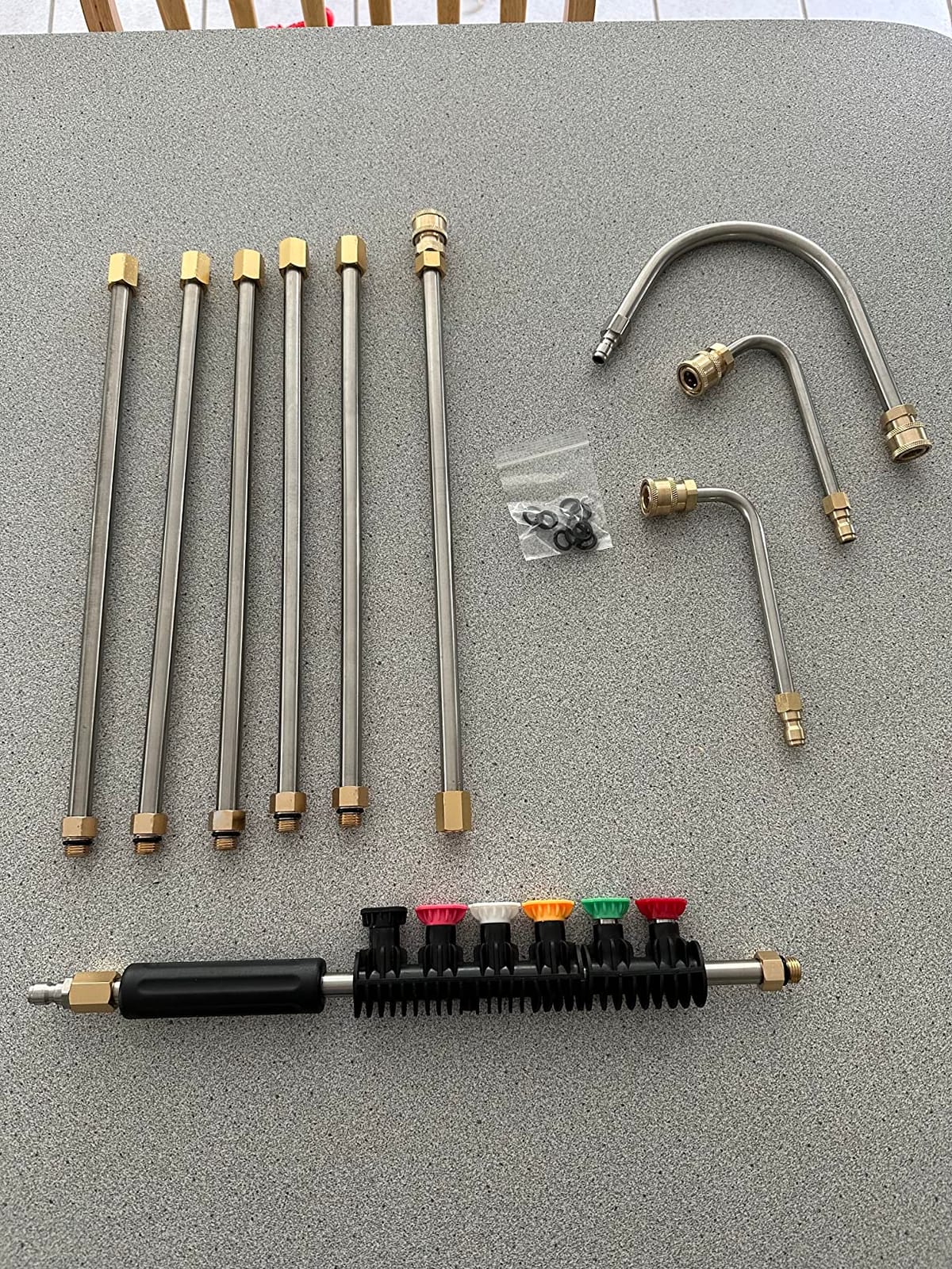 Xiny Tool Pressure Washer Extension Wand, 10 Pack Power Washer Lance with 6 Atomization Nozzle Tips,1 Gutter Cleaner Attachment Curved Rod, 1/4