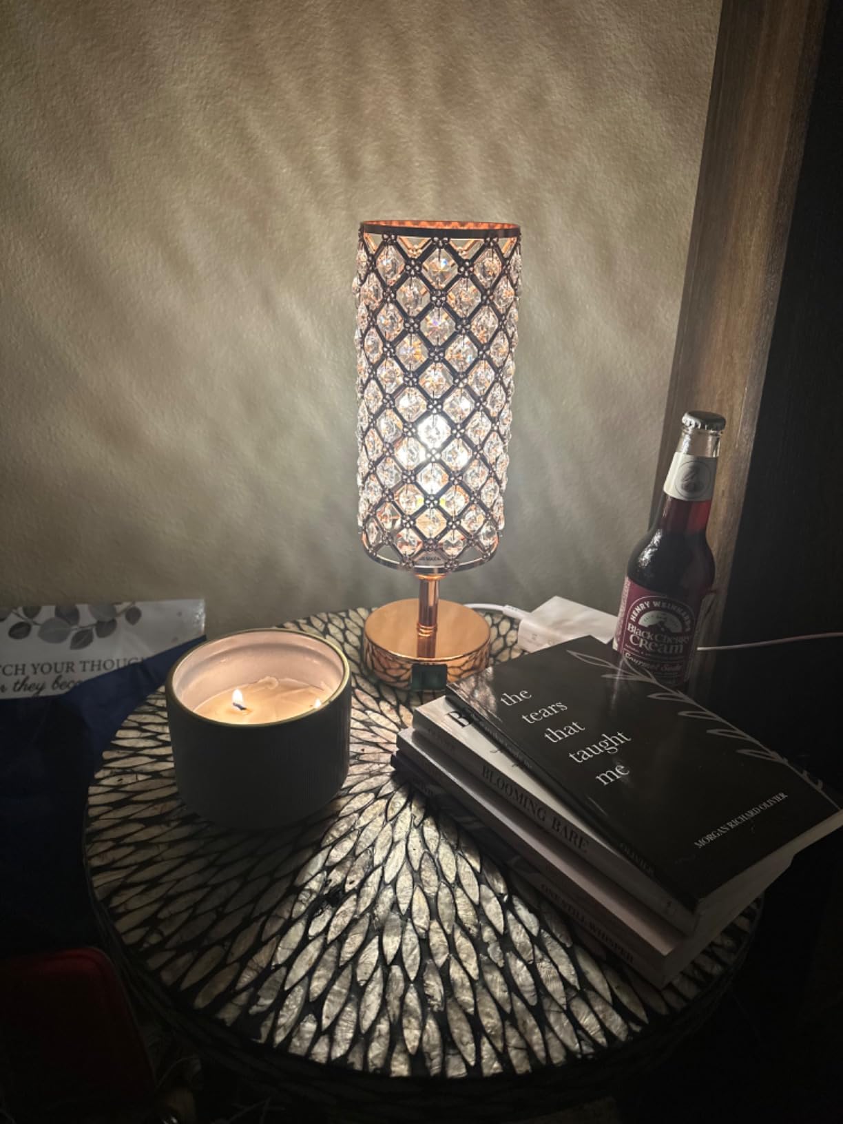 Pink Crystal Table Lamp, 3 Way Dimmable Touch Lamps for Night Stands customer photo 1