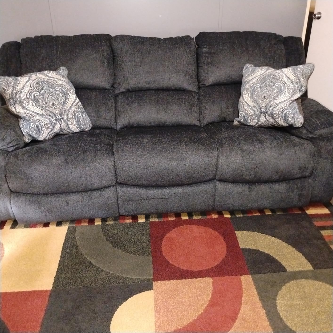 Signature Design by Ashley Power Reclining Sofa, 3-Seater Couch, Draycoll | Space-saving 4-in wall-hugger profile, Integrated zero-draw USB ports, Plush slate polyester chenille upholstery customer photo 2