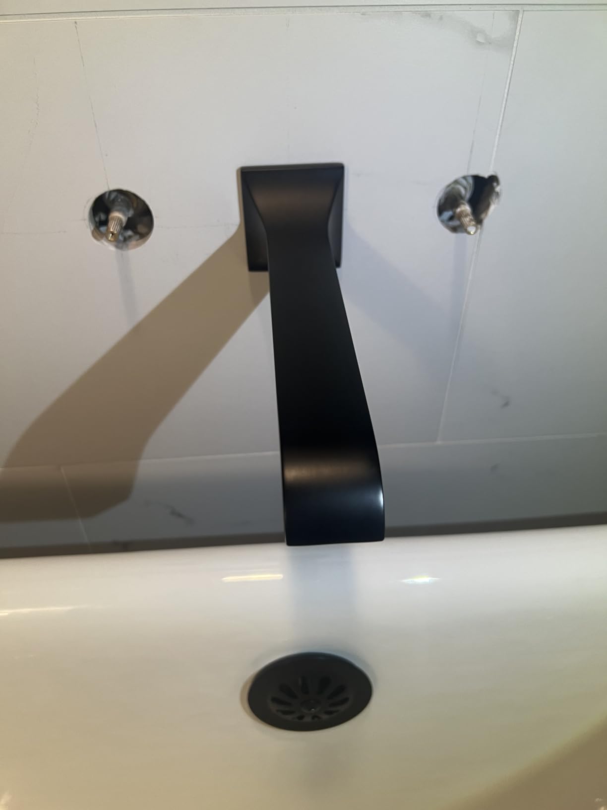 SITGES Bathroom Wall Faucet, Heavy Duty, Brass Constructed Wall Mount Faucet with Metal Lever Handles, Rough in Valve Included (Matte Black) customer photo 2