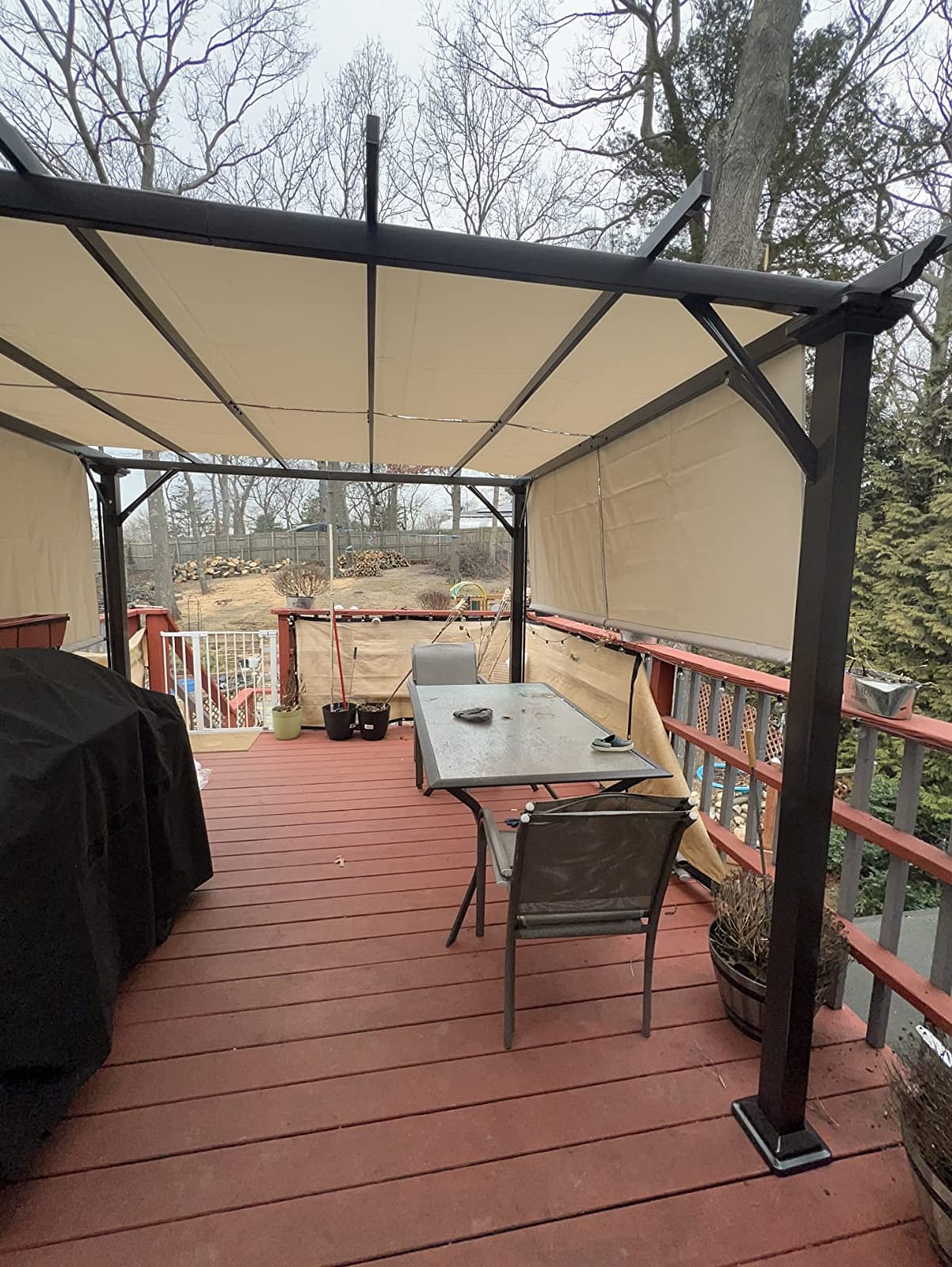 Tangkula 10x10FT Outdoor Patio Shade Structure, Steel Pergola with Retractable Canopy Shades, Rustproof Metal for Patio, Backyard, Garden (Beige) customer photo 1