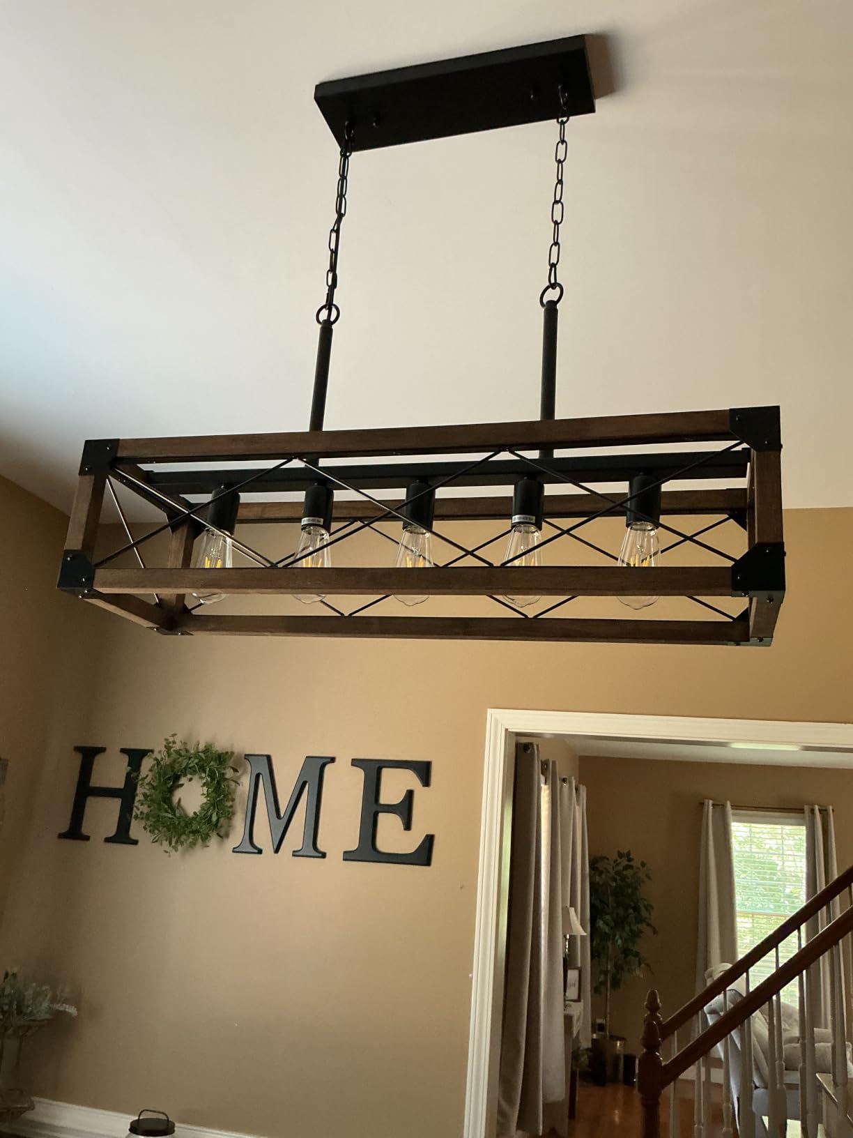 Farmhouse Kitchen Island Lighting, 5-Light Dining Room Light Fixture, Farmhouse Linear Chandelier with Solid Wood for Dining Room Kitchen Bar Pool Table customer photo 2