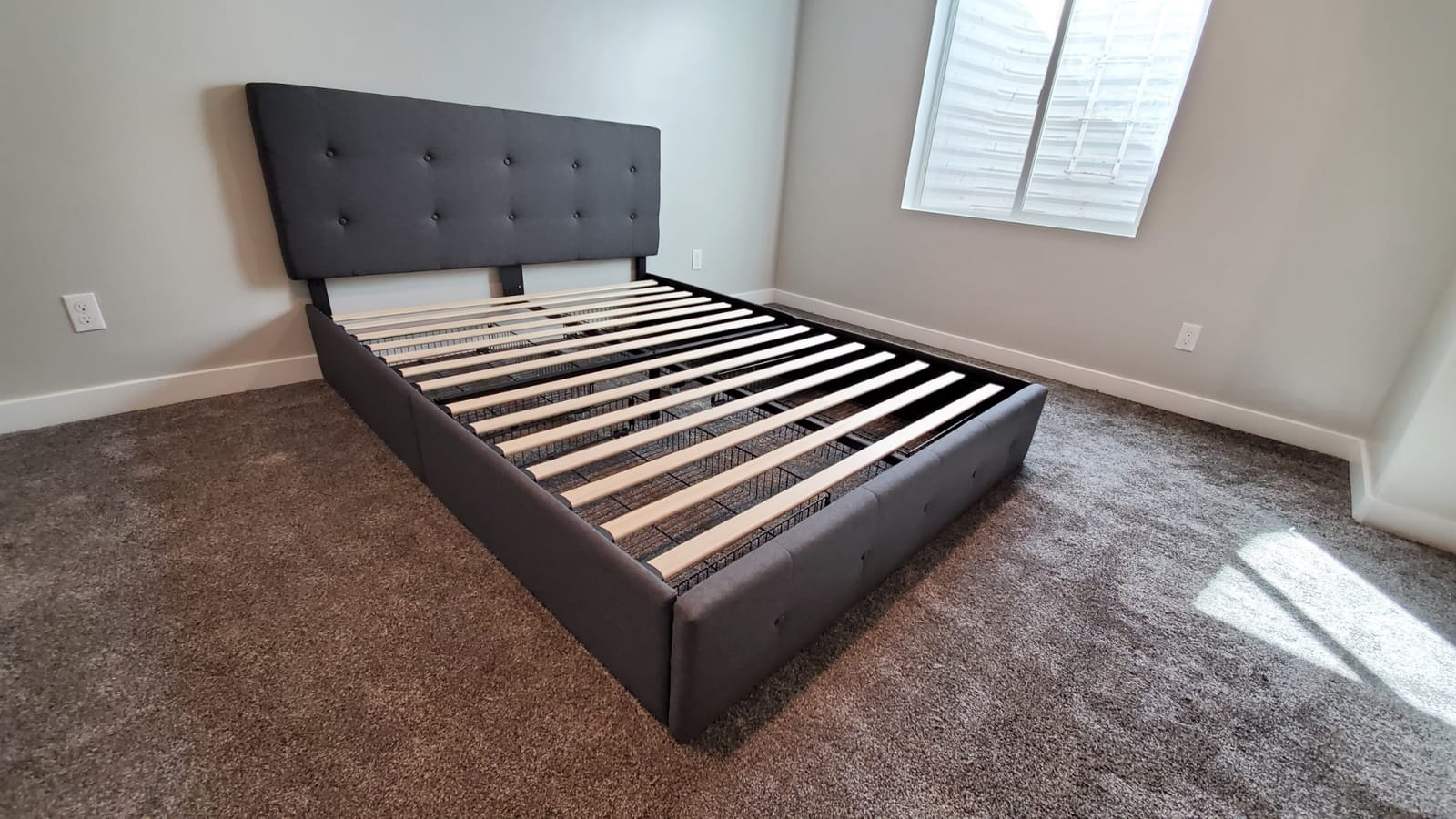 Allewie Upholstered Queen Size Platform Bed Frame with 4 Storage Drawers and Headboard, Square Stitched Button Tufted, Mattress Foundation with Wooden Slats Support, No Box Spring Needed, Dark Grey customer photo 1