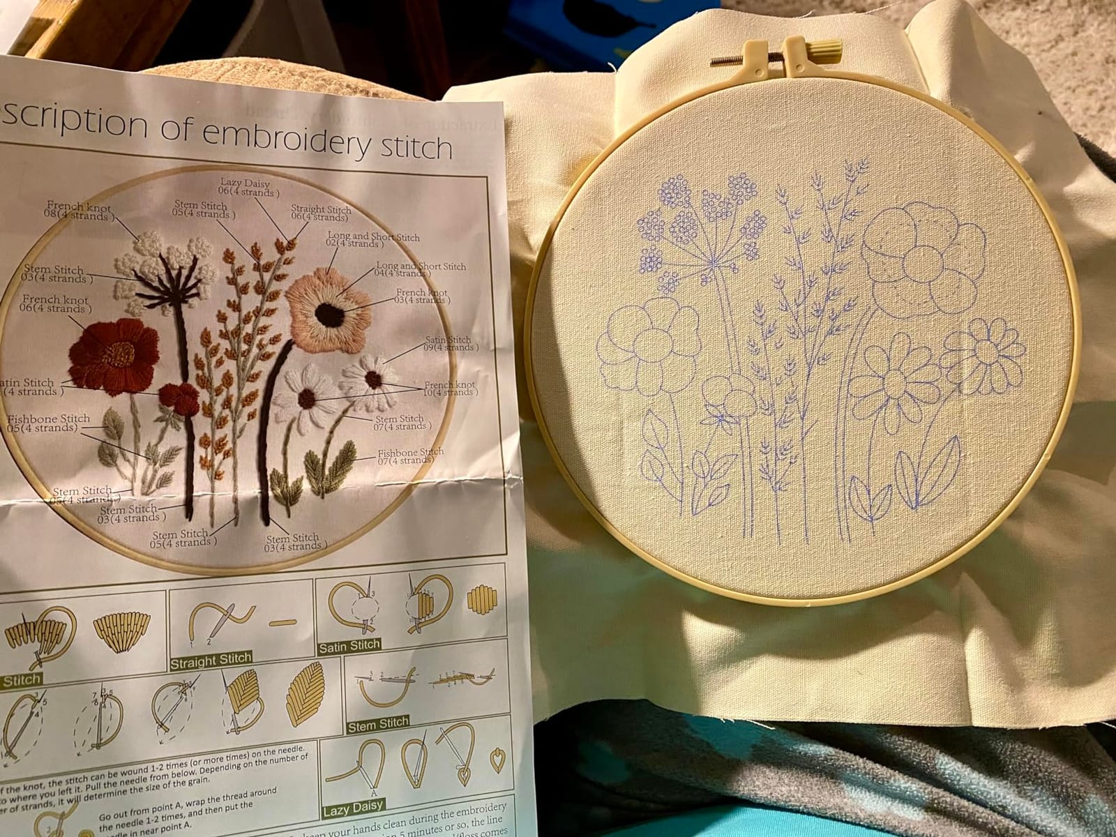 Uphome 3 Pack Embroidery Starter Kit for Beginners Stamped Cross Stitch Kits with Cute Flowers and Plants Patterns with 1 Embroidery Hoop and Color Threads for Adults Kids customer photo 2