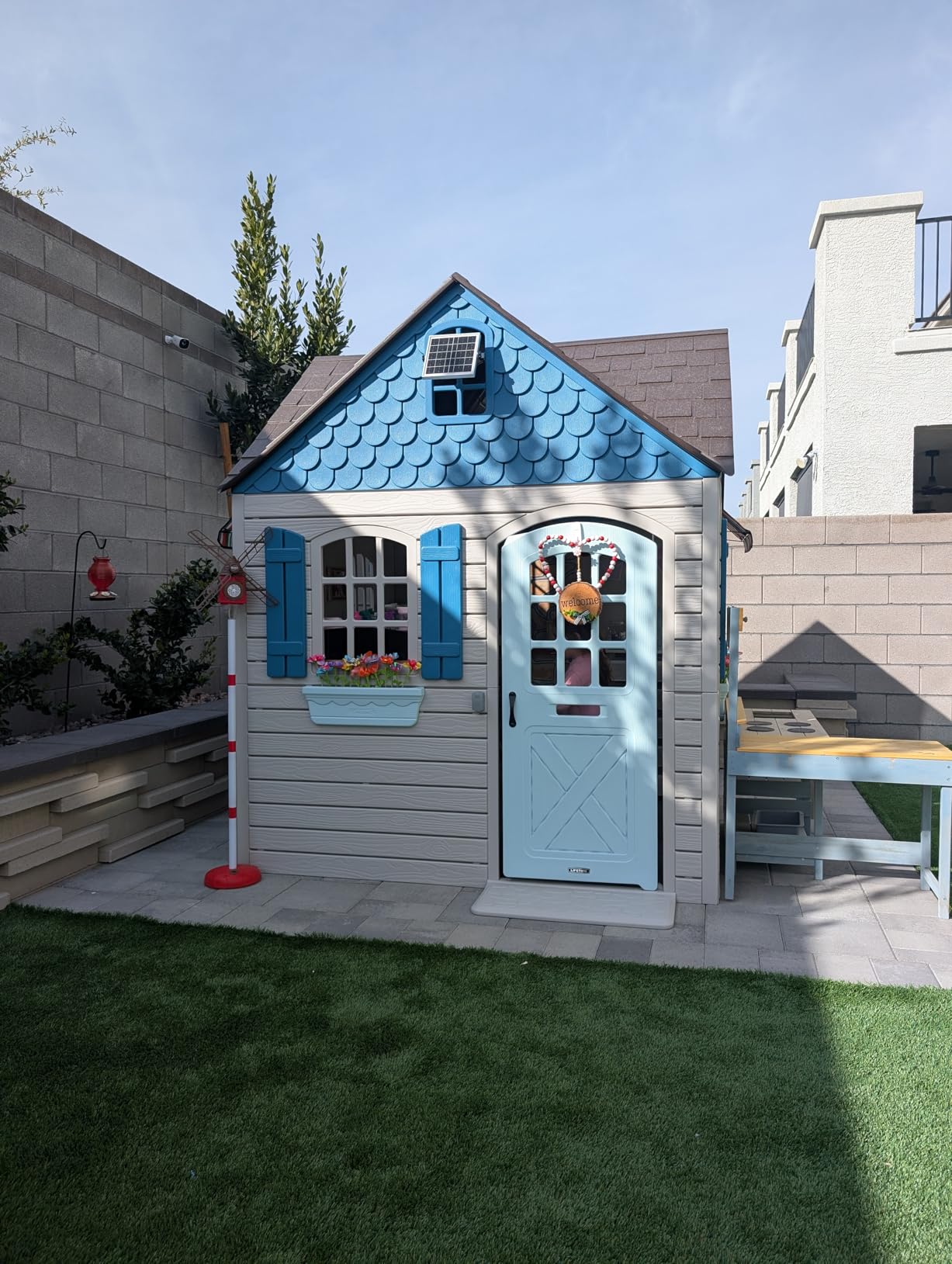 Lifetime Heavy Duty Plastic Outdoor Playhouse, 6ft x 6ft x 7 ft Tall, Beige & Blue customer photo 2