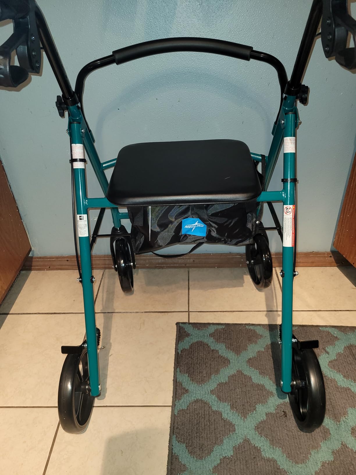 Medline Standard Adult Steel Rollator Walker Aid, Light Blue, 300 lb. Weight Capacity, 8” Wheels, Foldable, Adjustable Handles, Rolling Walker for Seniors customer photo 1