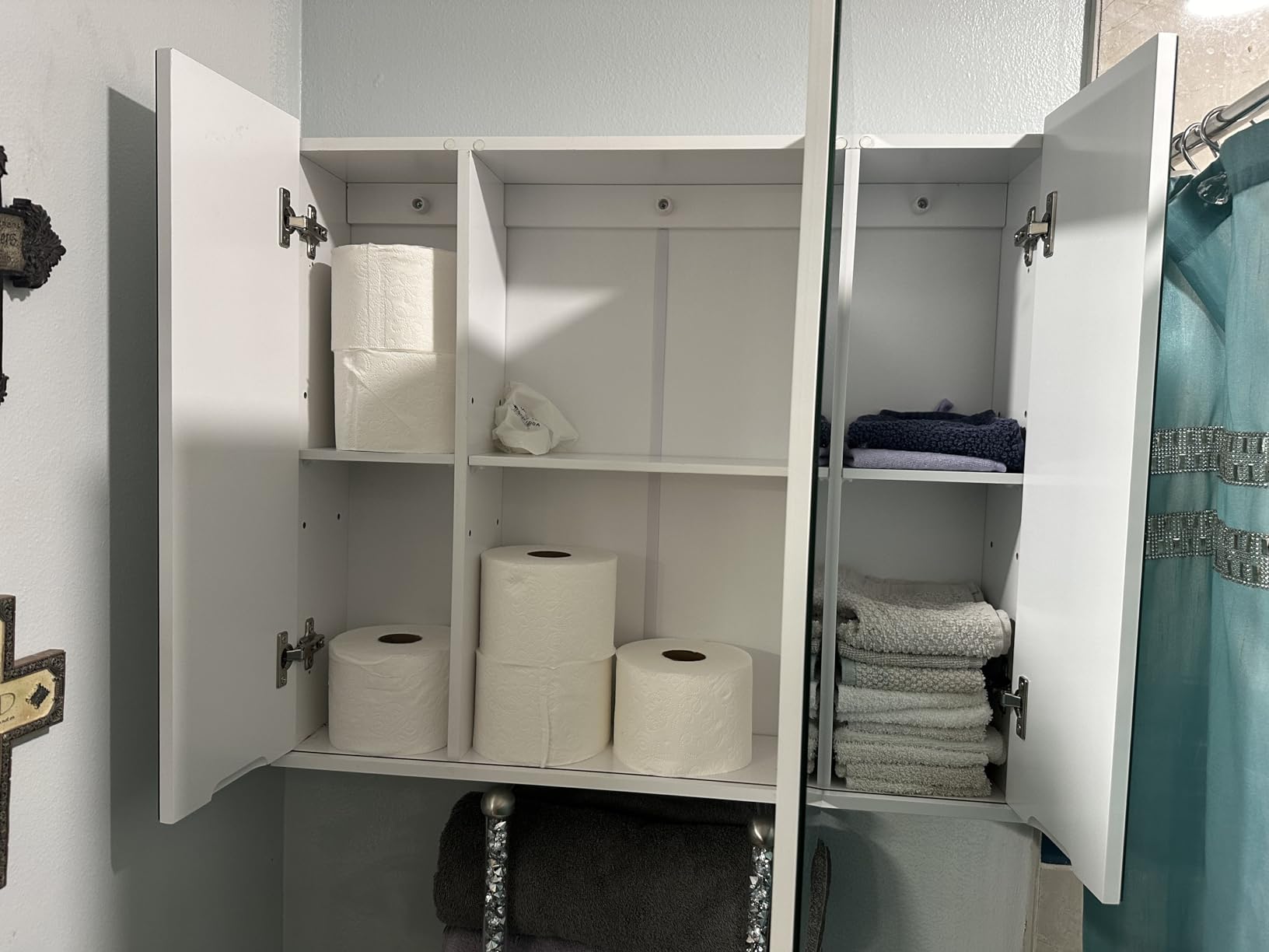 DICTAC Medicine Cabinet Bathroom Mirror Cabinet with 3 Door 27.6x23.62 Inch Bathroom Wall Cabinet with Mirror Wall Mirror Storage Shelf with 3-Adjustable Shelves Storage Organizer Cupboard,White customer photo 2