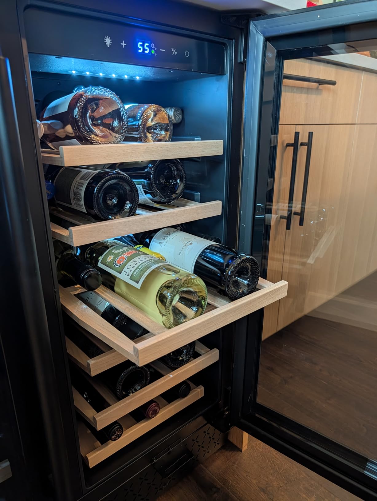 Tylza Wine and Beverage Refrigerator, 24 Inch Dual Zone Wine Fridge, Holds 18 Bottles and 88 Count, French Doors, Lock, Under-counter or Freestanding Wine Cooler, Beverage Fridge with Tempered Glass customer photo 2