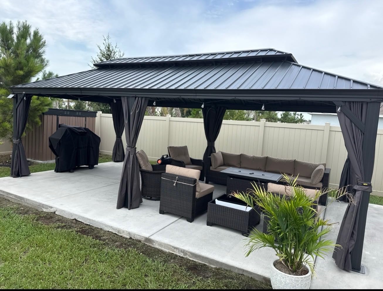 PURPLE LEAF Patio Gazebo 12' X 20' Built-in Drainage System, Gray | 4.7
