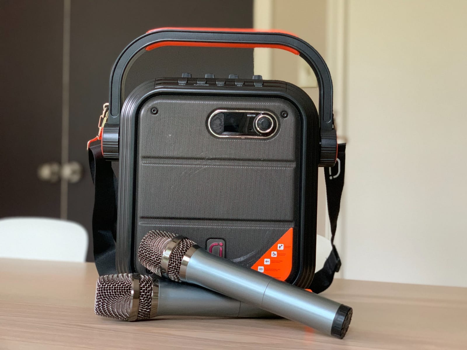 JYX Karaoke Machine with 2 Wireless Microphones, Portable Bluetooth Speaker PA System with Shoulder Strap, Subwoofer Support TWS, USB, Radio, AUX, REC, Bass&Treble for Home Party/Meeting/Adults/Kids customer photo 1