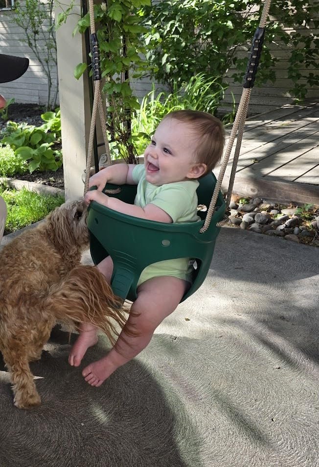 Dolibest Heavy Duty High Back Full Bucket Swing Seat with Locking Carabiners and Adjustable Rope, Cute Elephant Shape Design, 600LB Weight Limit (Bucket Swing, Green) customer photo 2