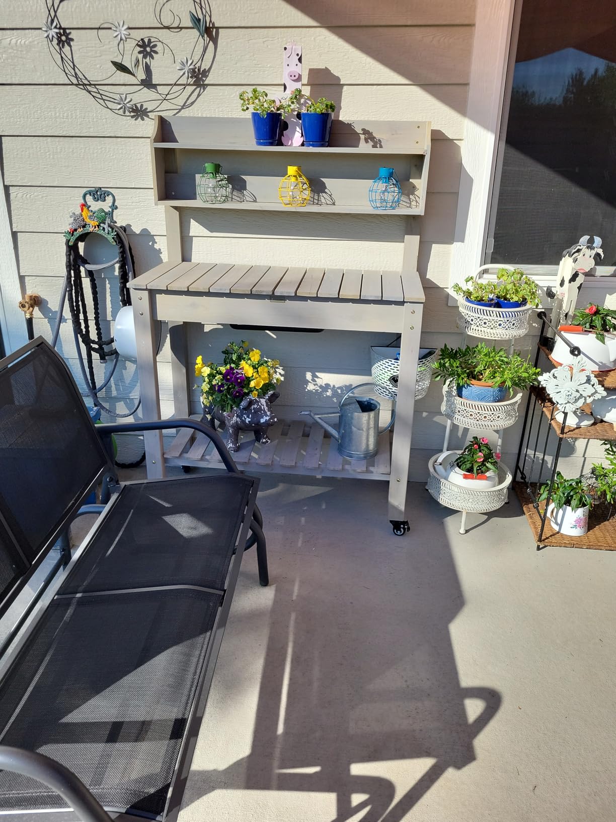 Best Choice Products Mobile Garden Potting Bench, Outdoor Wood Workstation Table w/Sliding Tabletop, 4 Locking Wheels, Food Grade Dry Sink, Storage Shelves - Brown customer photo 2