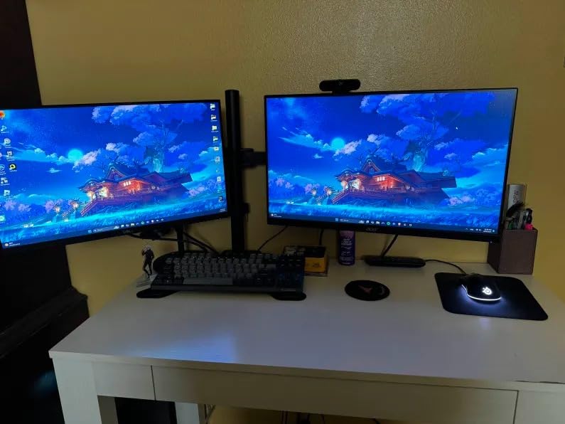 MOUNT PRO Dual Monitor Stand, Free-Standing Full Motion Monitor Desk Mount Fits 2 Screens up to 27 inches,17.6lbs with Height Adjustable, Swivel, Tilt, Rotation, VESA 75x75 100x100, Black customer photo 1
