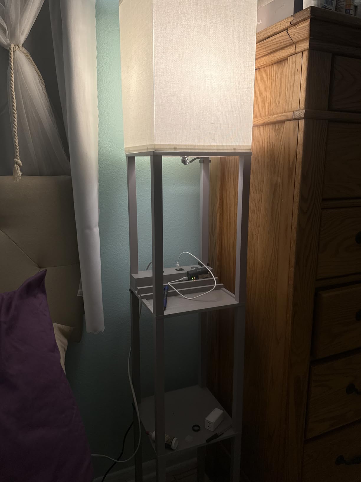 FOLKSMATE Floor Lamp with Shelves Touch Control Charging USB Type C Brown customer photo 2