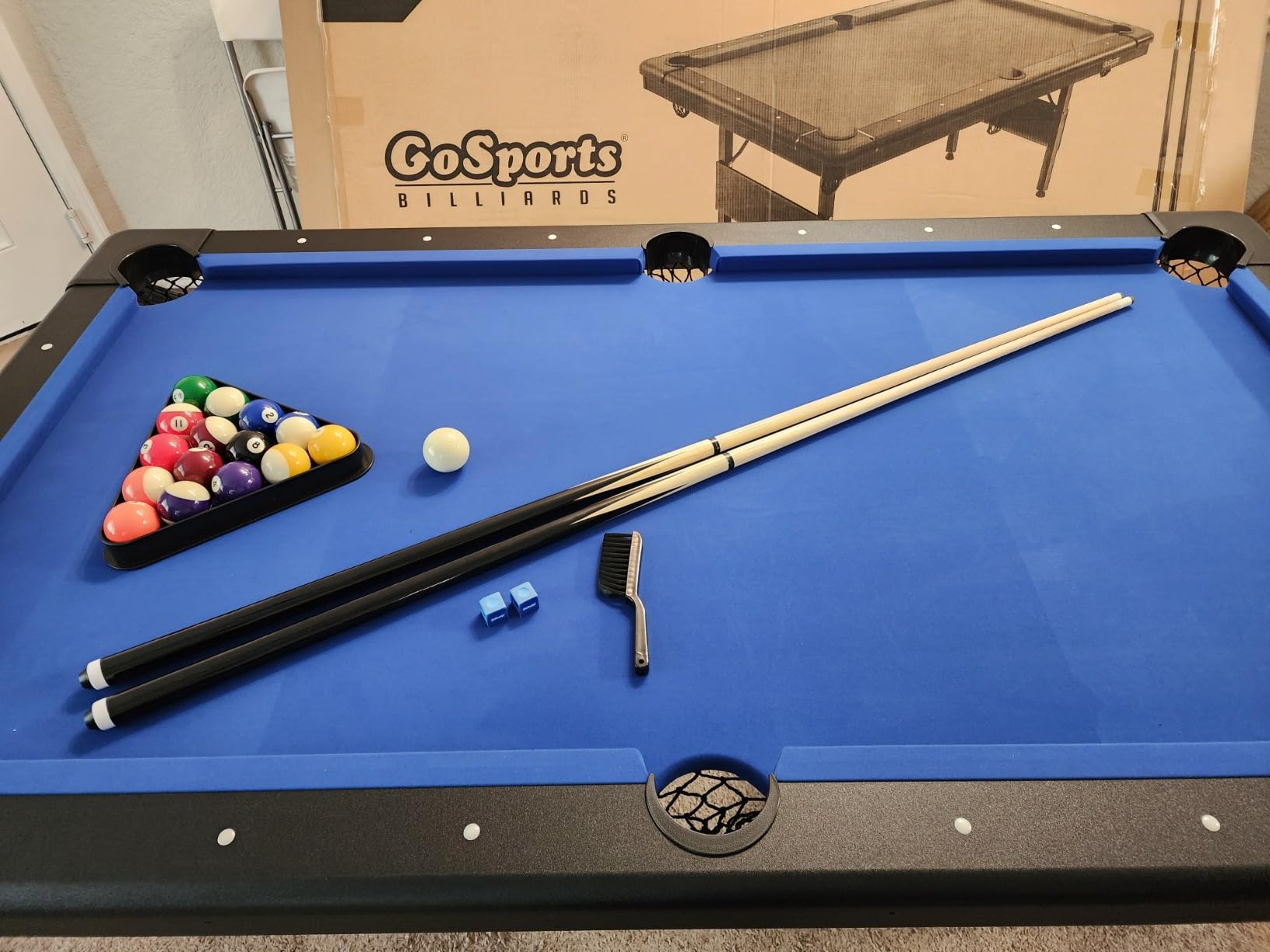 GoSports 6, 7, or 8 ft Portable Billiards Tables - No Assembly, Includes Set of Balls, 2 Cue Sticks, Chalk, Felt Brush customer photo 2