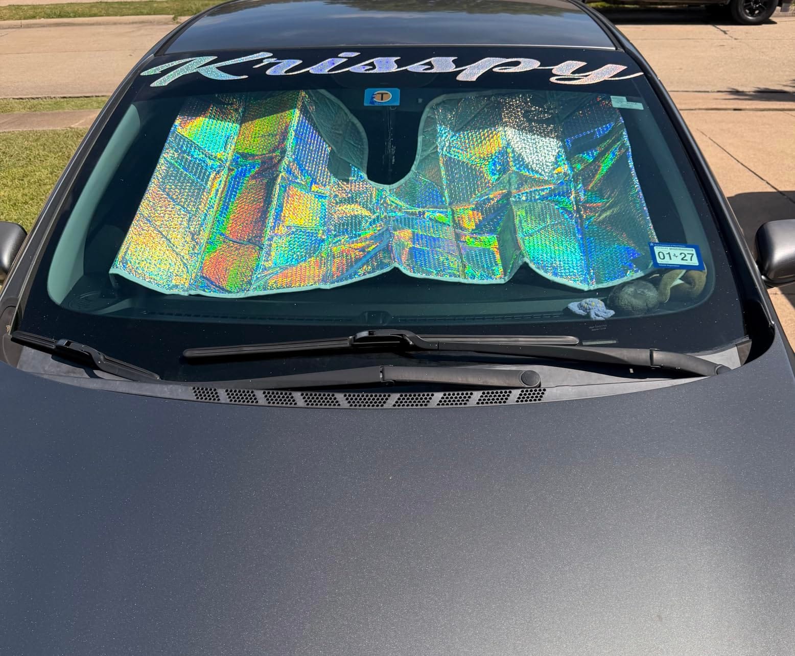 Iridescent Matte White Front Windshield Sunshade-Accordion Folding Auto Shade for Car Truck SUV-Blocks UV Rays Sun Visor Protector-Keeps Your Vehicle Cool- 58 x 27 in customer photo 2
