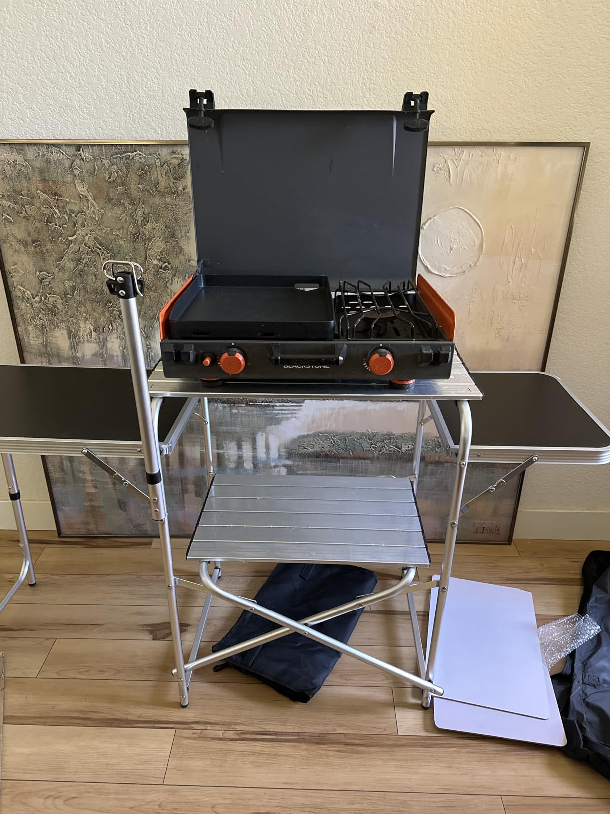 CampLand Folding Camping Kitchen Table with Windscreen, Portable Outdoor Cooking Station with Storage Cabinet & Side Tables Heavy Duty Camp Cook Station for Camping & BBQ (Black) customer photo 1