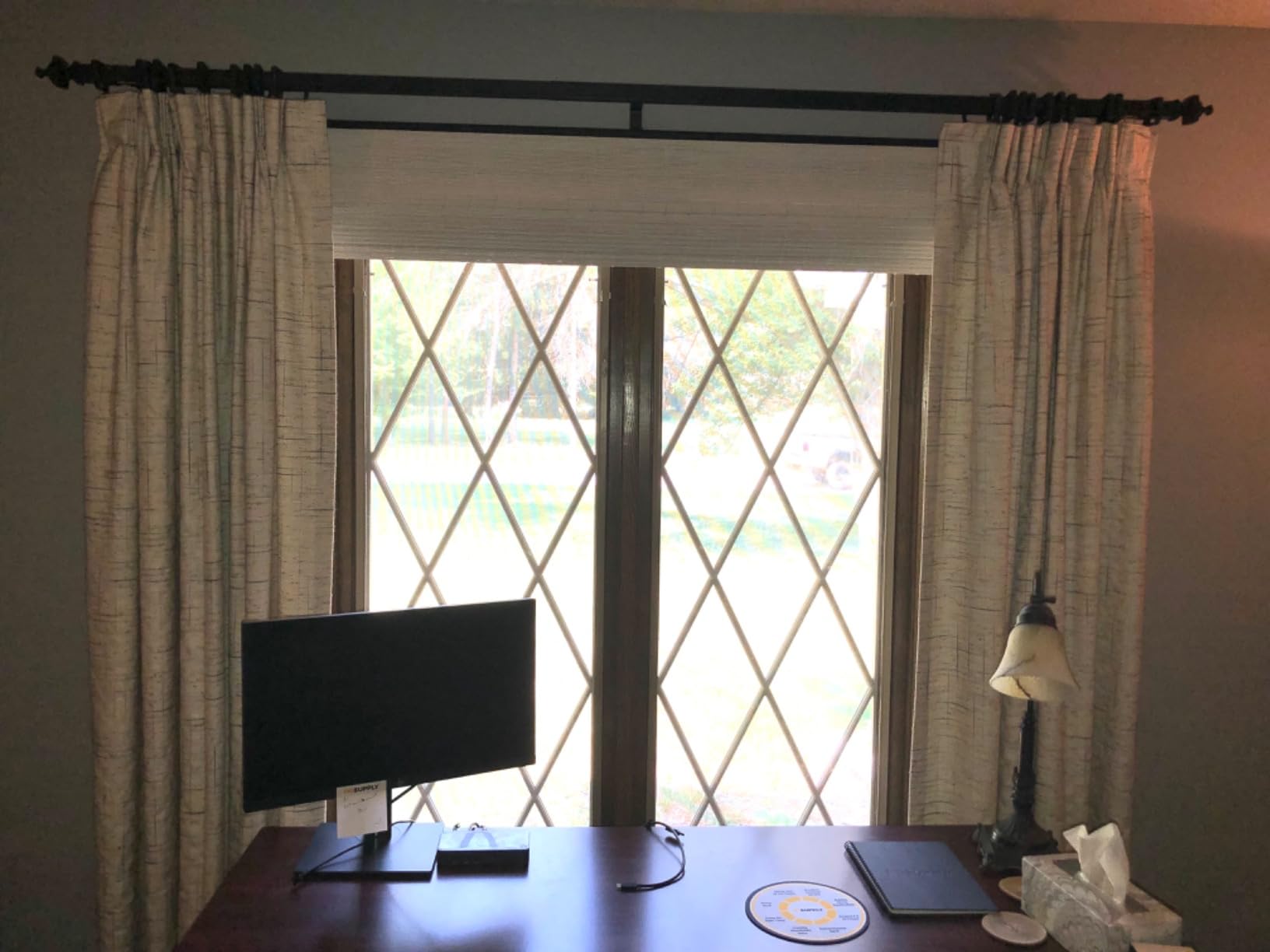 MOOD Custom Bamboo Shades | Rustic | Cordless Bamboo Roman Shades for Windows and Doors (Natural Woven) | Rustic Walnut (Great Privacy) | Custom Size customer photo 1