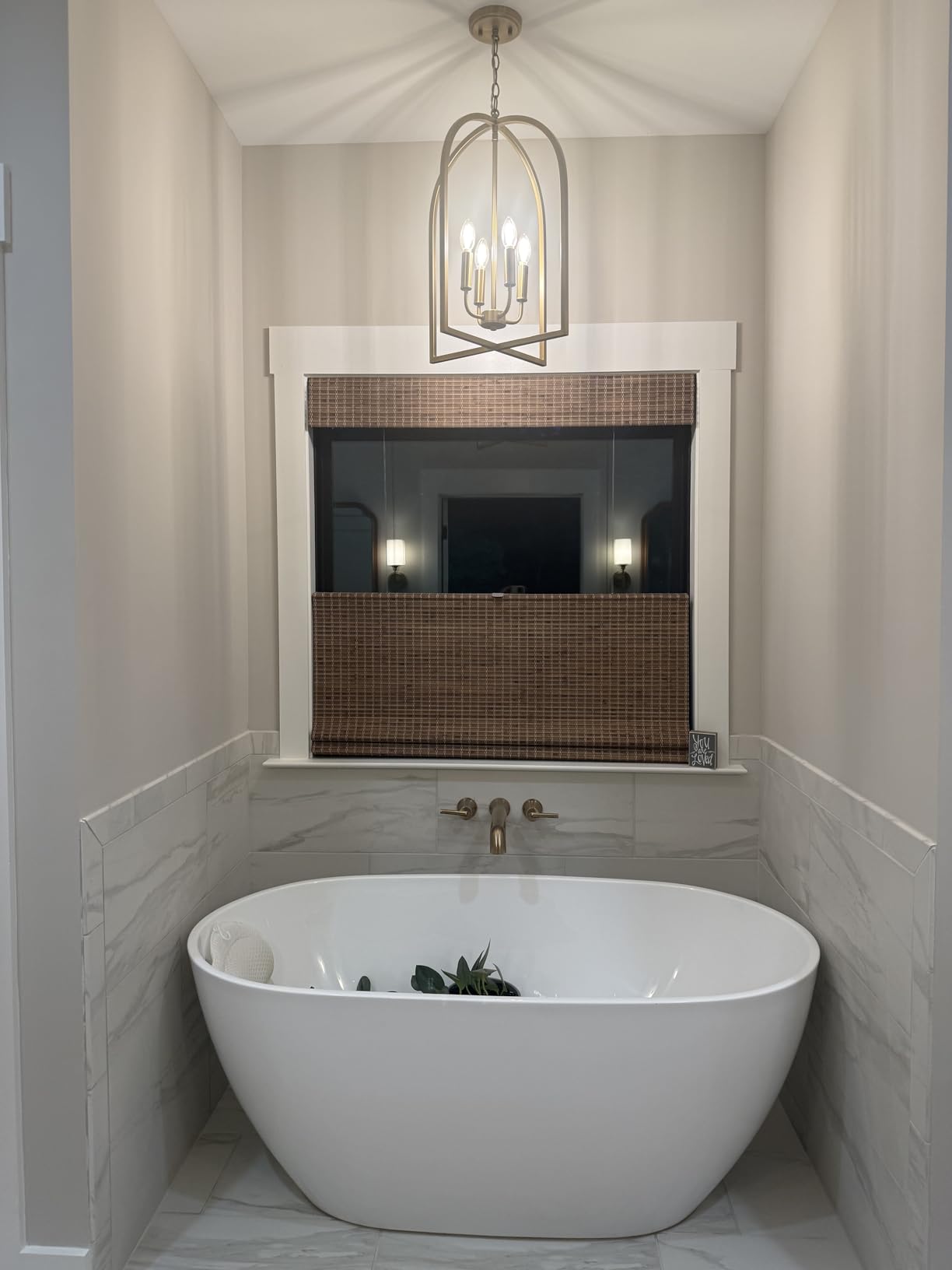 MOOD Custom Bamboo Shades | Rustic | Cordless Bamboo Roman Shades for Windows and Doors (Natural Woven) | Rustic Walnut (Great Privacy) | Custom Size customer photo 2