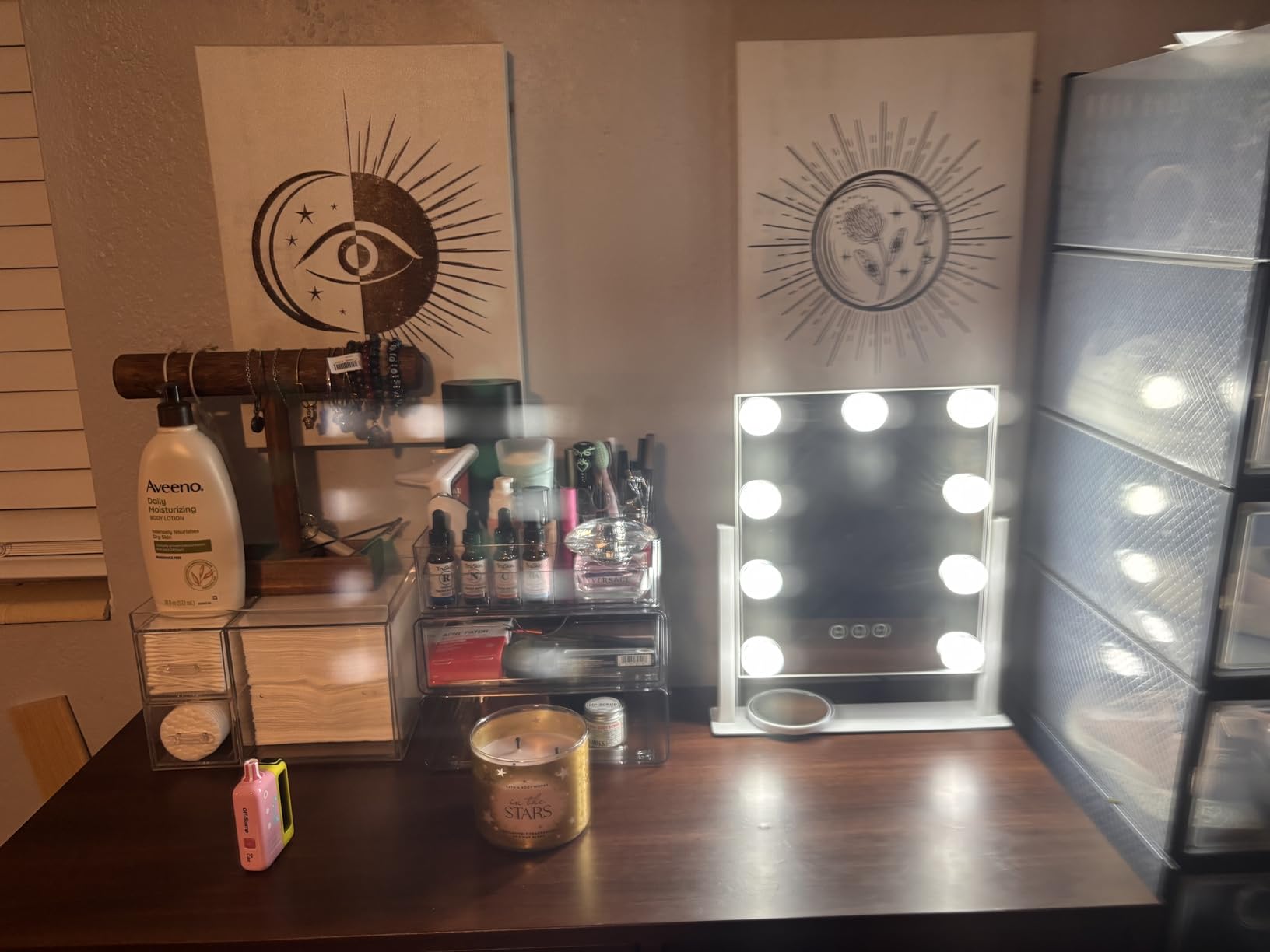 Kotdning Vanity Mirror with Lights,Lighted Vanity Mirror with 9 Dimmable Bulbs for Dressing Room & Bedroom,3 Color Lighting,Modes Detachable 10x Magnification 360°Ratation(White) 12