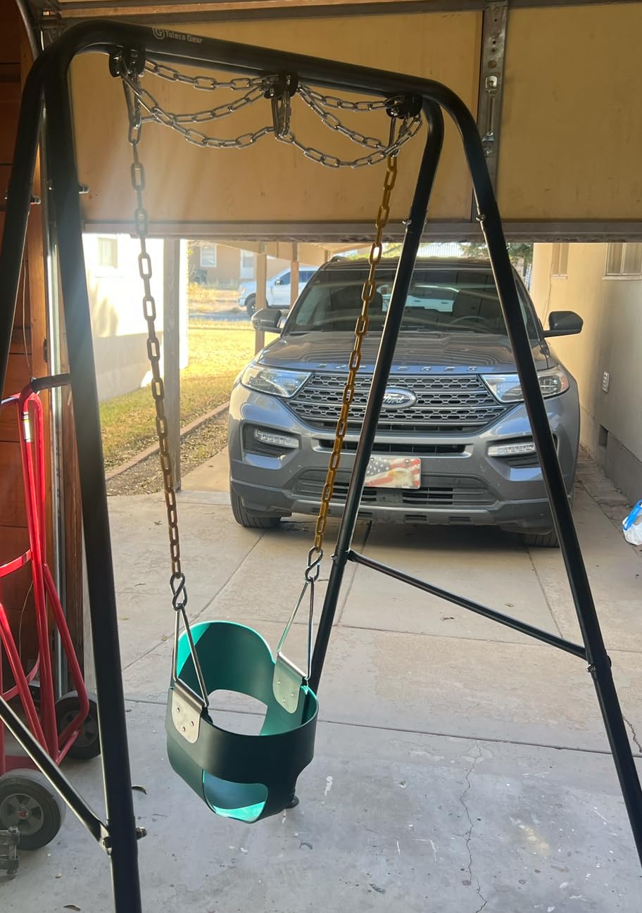 Jungle Gym Kingdom Baby Swing Outdoor - Heavy Duty Toddler Swing Set Accessories, High Back, Full Bucket Seat with Coated Chains for Outdoor Use - Fully Assembled - Green customer photo 2