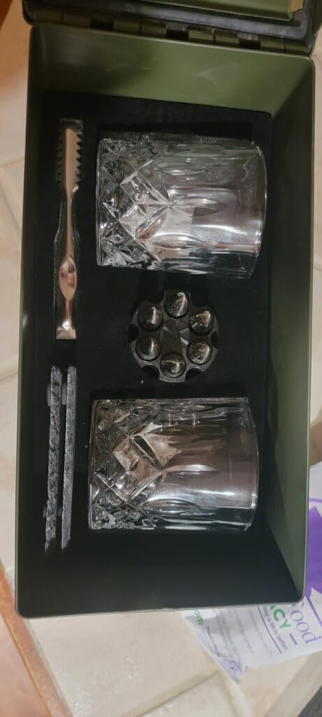 Titan LSO Whiskey Glasses and Stones in Unique Tactical Box Display | Bourbon Cocktail Cups, Coasters and Tongs | Gifts for Men | Glass Set customer photo 1
