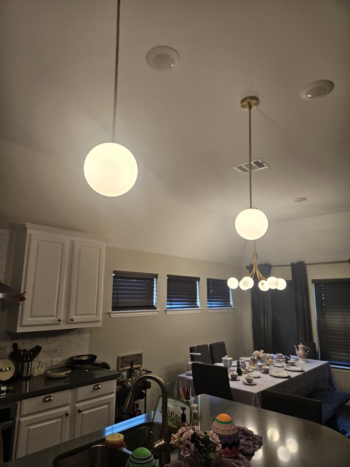 Modern Globe Pendant Light 1-Light Mid Century Chandelier Large 7.87” White Globe Glass Shade Brushed Brass Finished Hanging Light Fixture for Kitchen Island (Gold) customer photo 2
