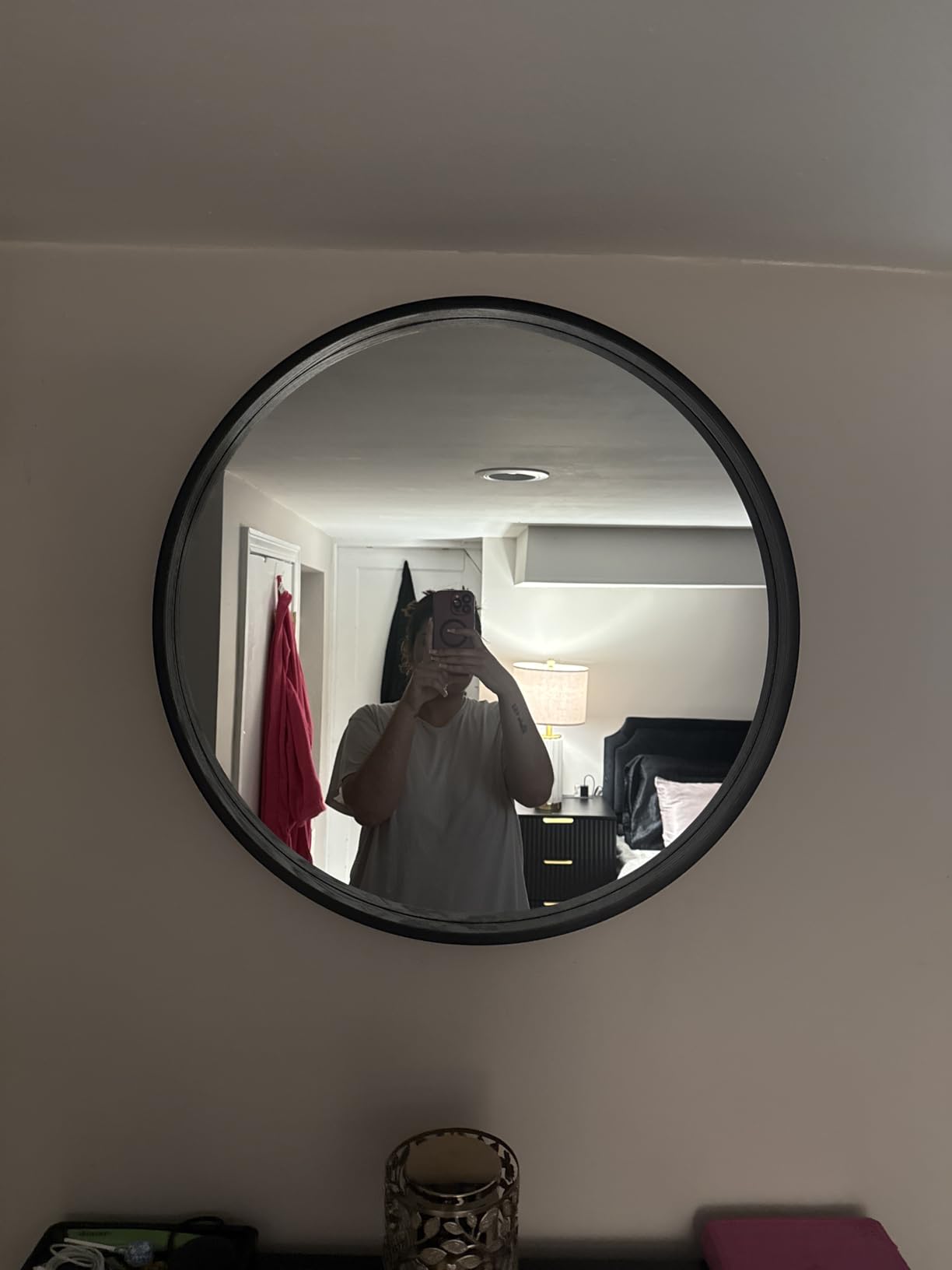 WallBeyond Round Wood Mirror 24 inch Circle Wall Mirror for Bathroom Round Wall Mirror for Wall Decor, Vanity, Entryway Living Room (Natural) customer photo 2