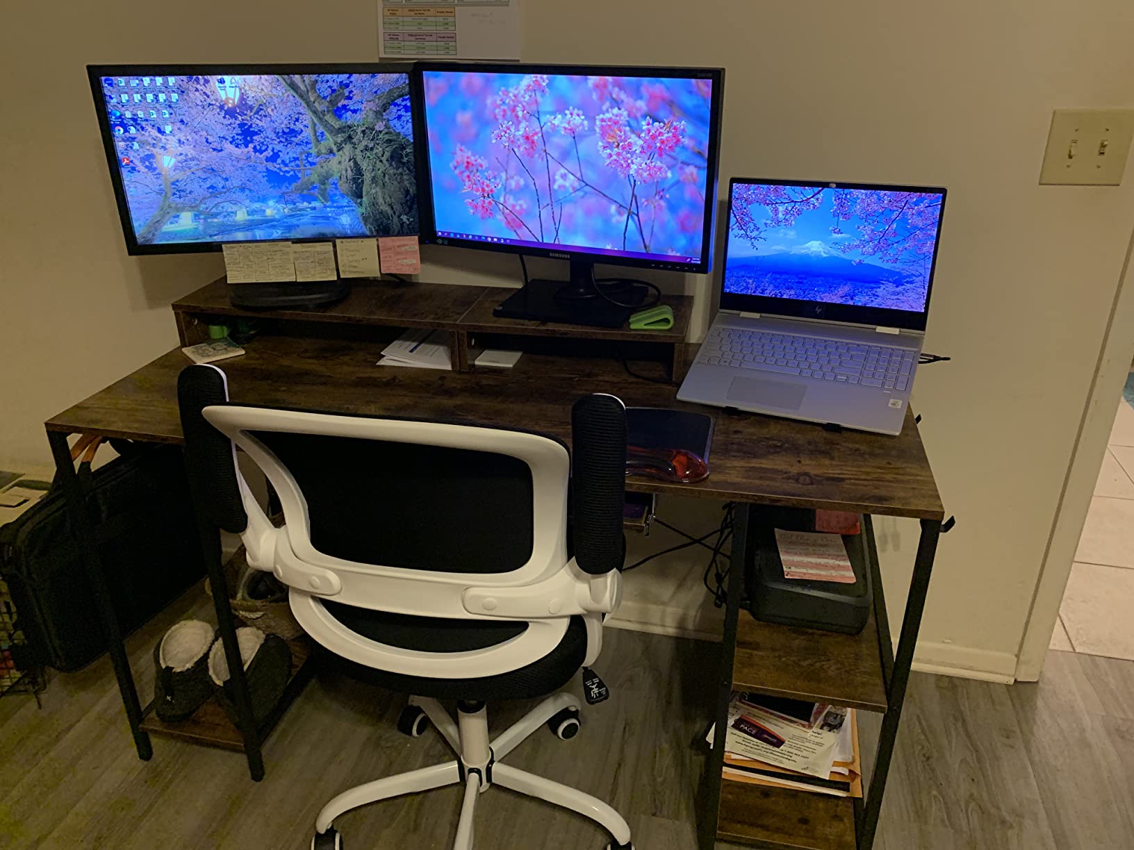 HYPIGO Computer Desk with Keyboard Tray, 55 Inch Music Studio Desk Music Production Desk with Storage Shelves Monitor Stands and 4 Iron Hooks, Workstation Gaming Table for Home Office customer photo 2